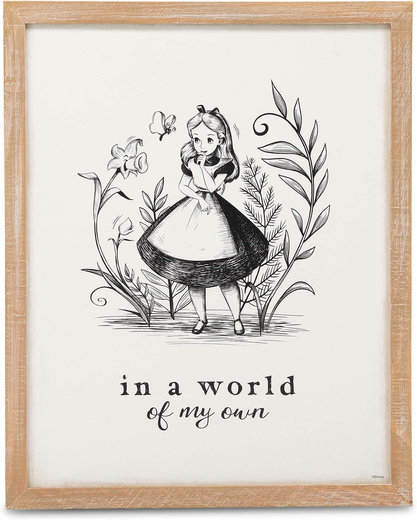 Open Road Brands Disney Alice in Wonderland In a World of My Own Framed Wood Wall Decor - Vintage Alice in Wonderland Wall Art