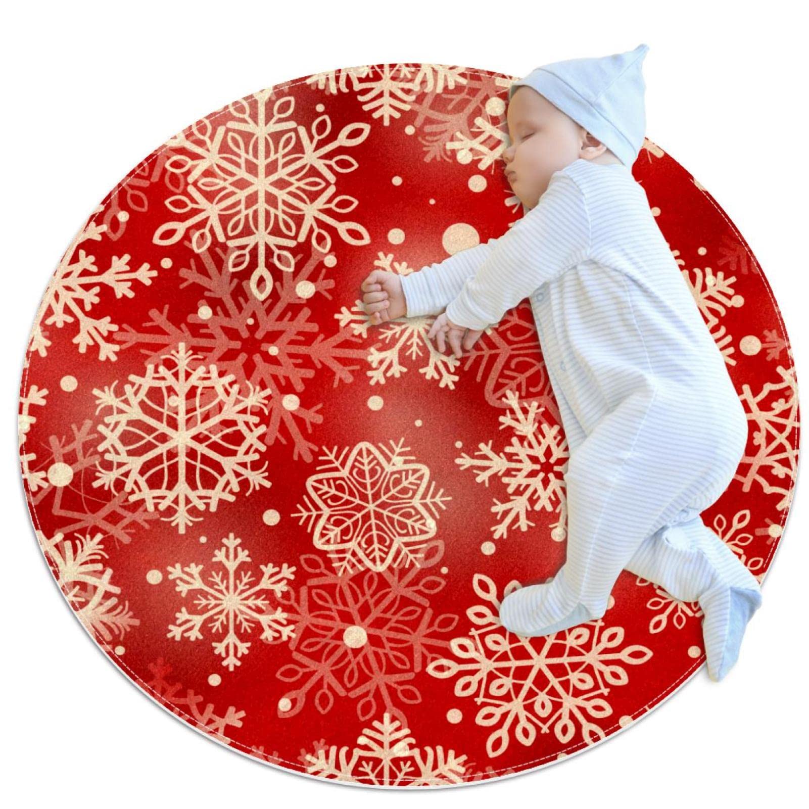 Tapis flocons de neige de Noël JDEZ rond 100x100cm pour salon