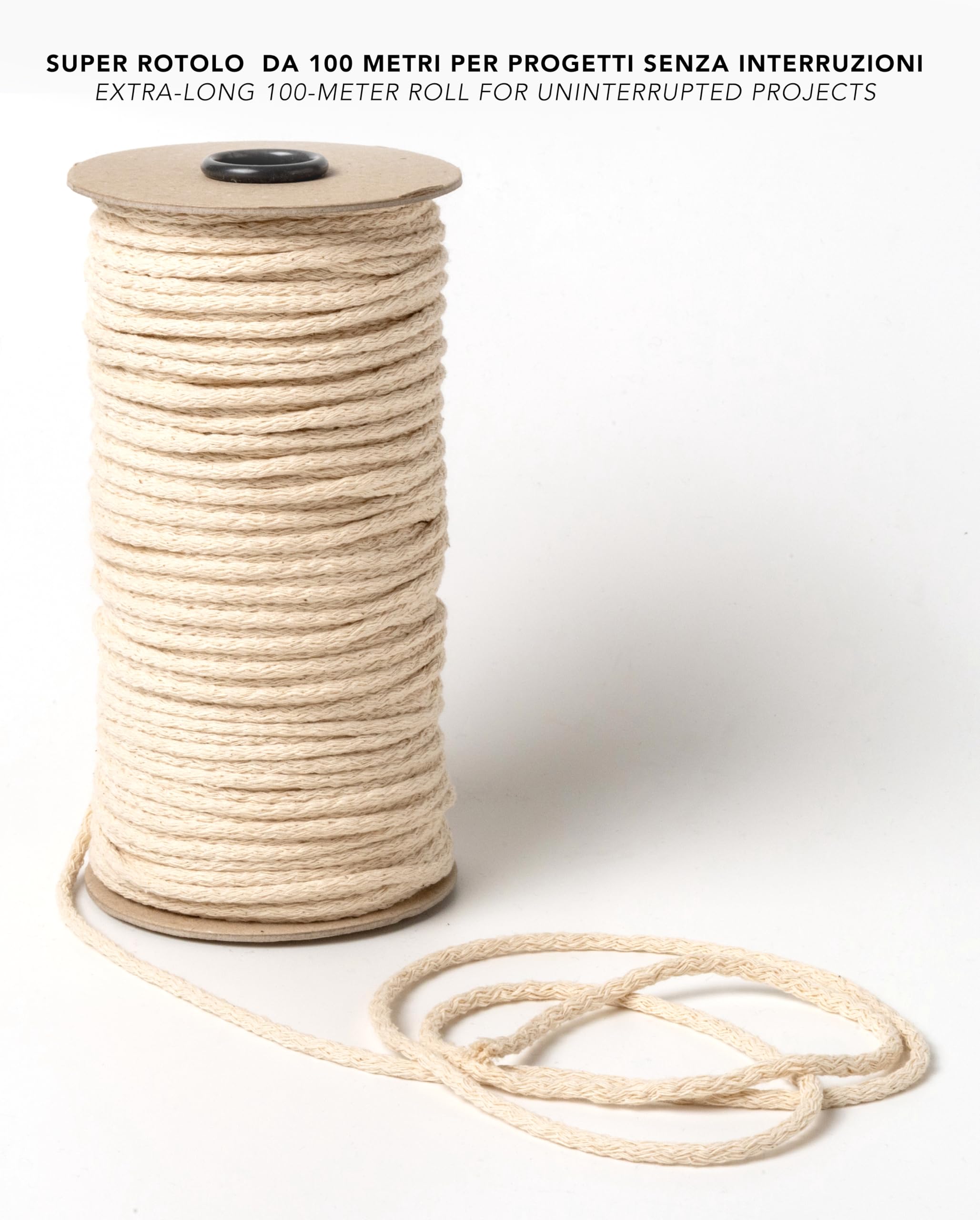 IPEA Hilo de Macramé de Algodón Natural – 4 mm x 100 Metros – Rollo Súper Largo – Cuerda de Macramé