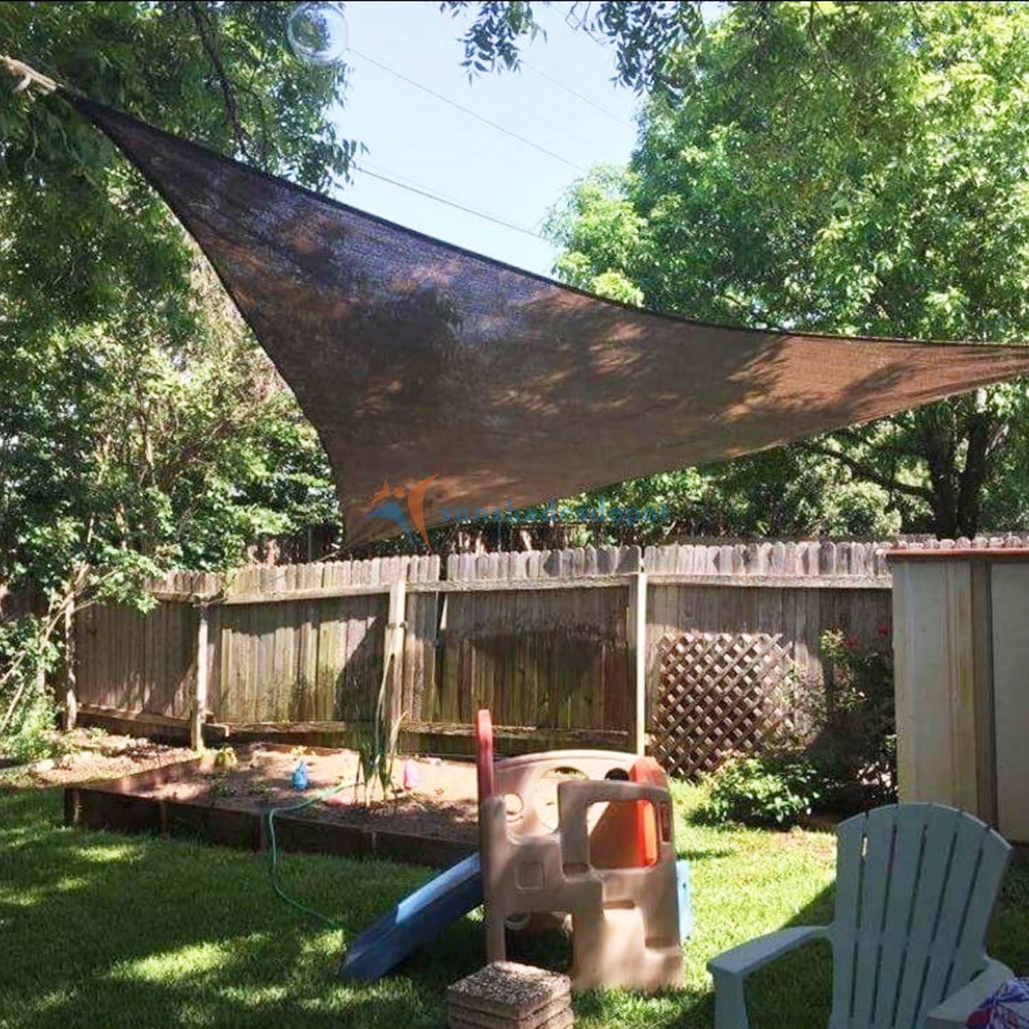TANG 25'x25'x25' Sun Shade Sail Triangle Shade Cloth Canopy, A Ring with Steel Cable Wire Reinforcement,UV Block Heavy Duty 260 GSM for Patio Pergola Garden Deck Carport Cover, Brown
