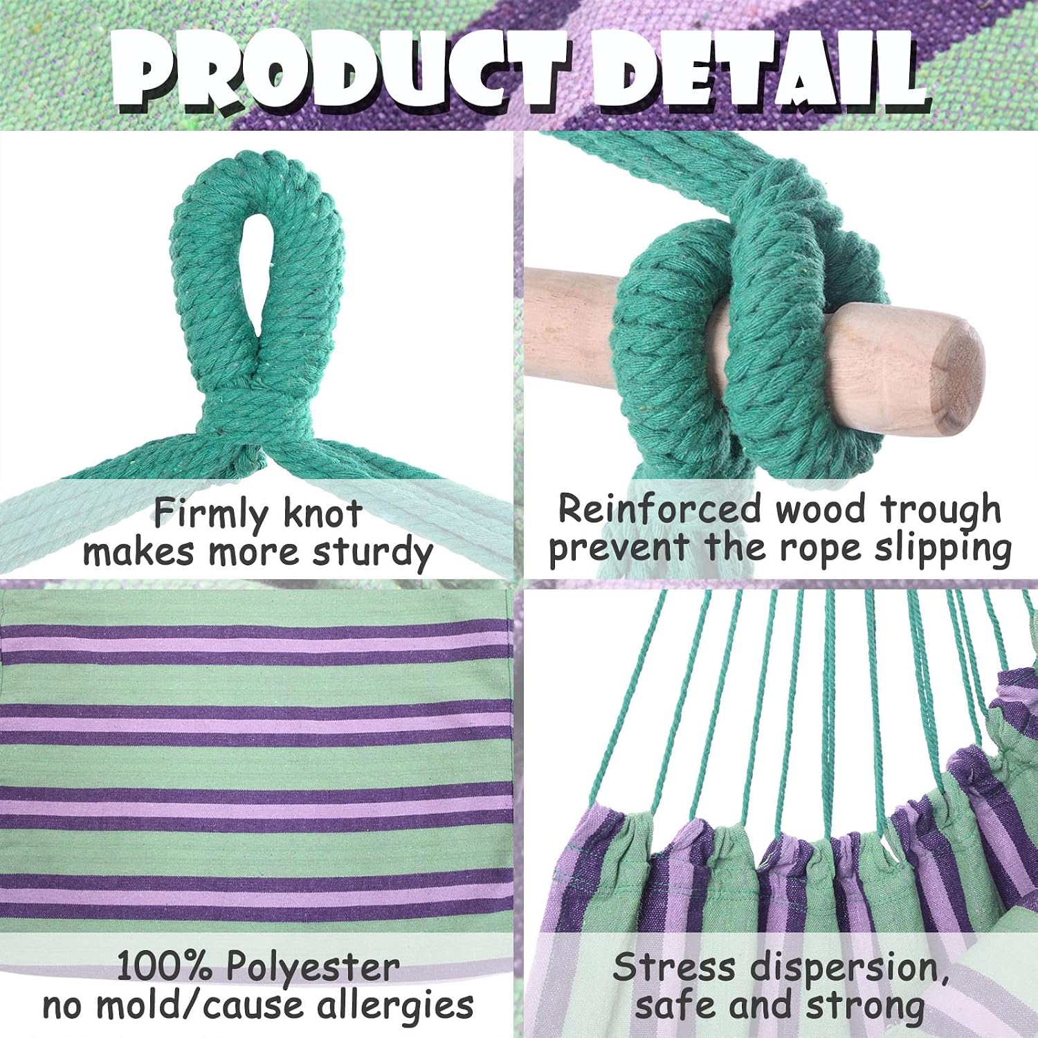 Hammock Chair - Hanging Chair with 2 Comfortable Cushions, Durable Hammocks Swing Chairs with 2 Pillows for Kids & Adult, Suit for Bedroom, Indoor, Outdoor, Outside, Camping, Patio (Green)