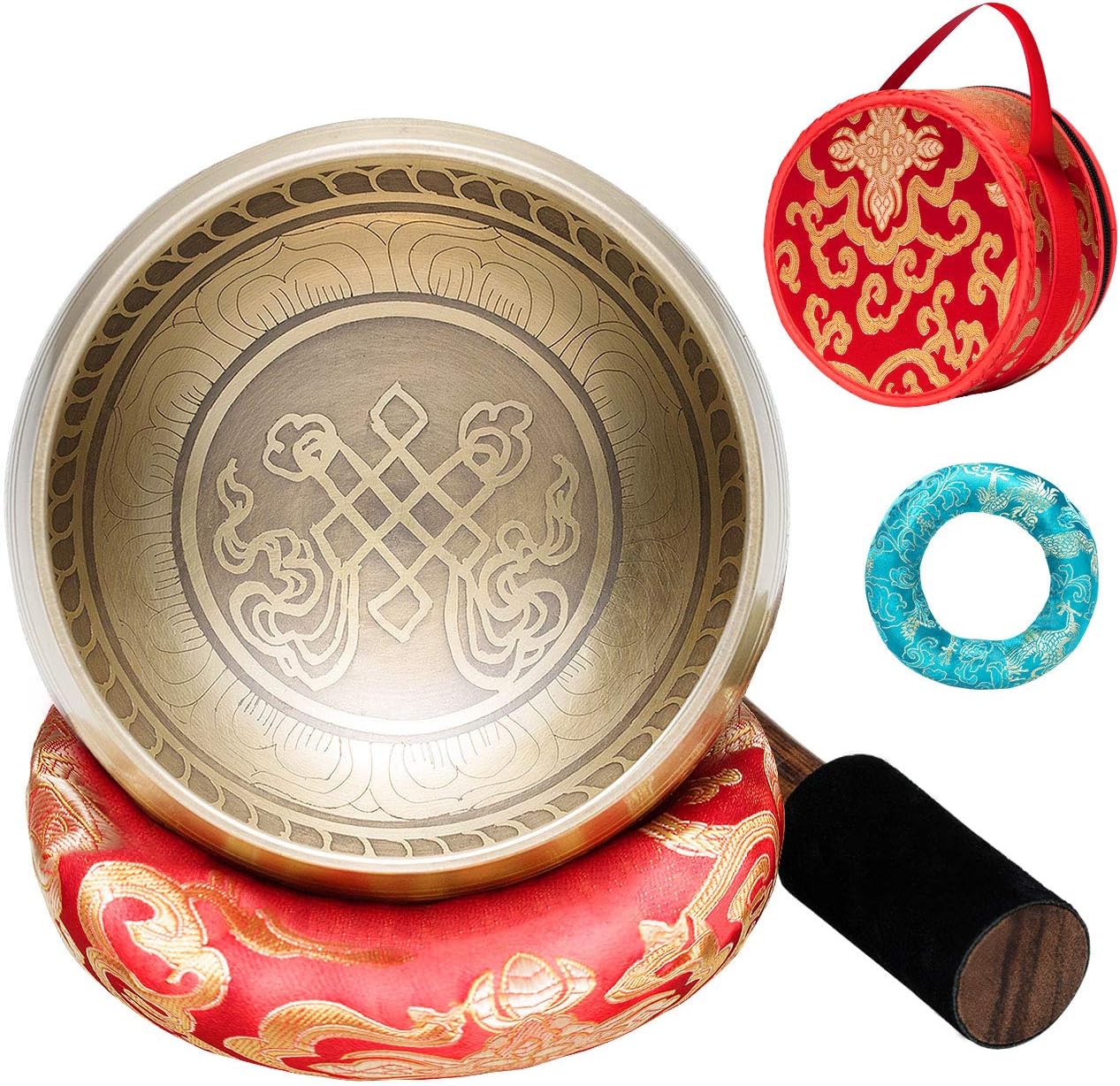 CAHAYA Tibetan Singing Bowls with Storage Bag, 2 Cushions and 1 Mallet 3.7inches Meditation Sound Bowl Handcrafted in Nepal for Yoga Healing Deep Relaxation etc.