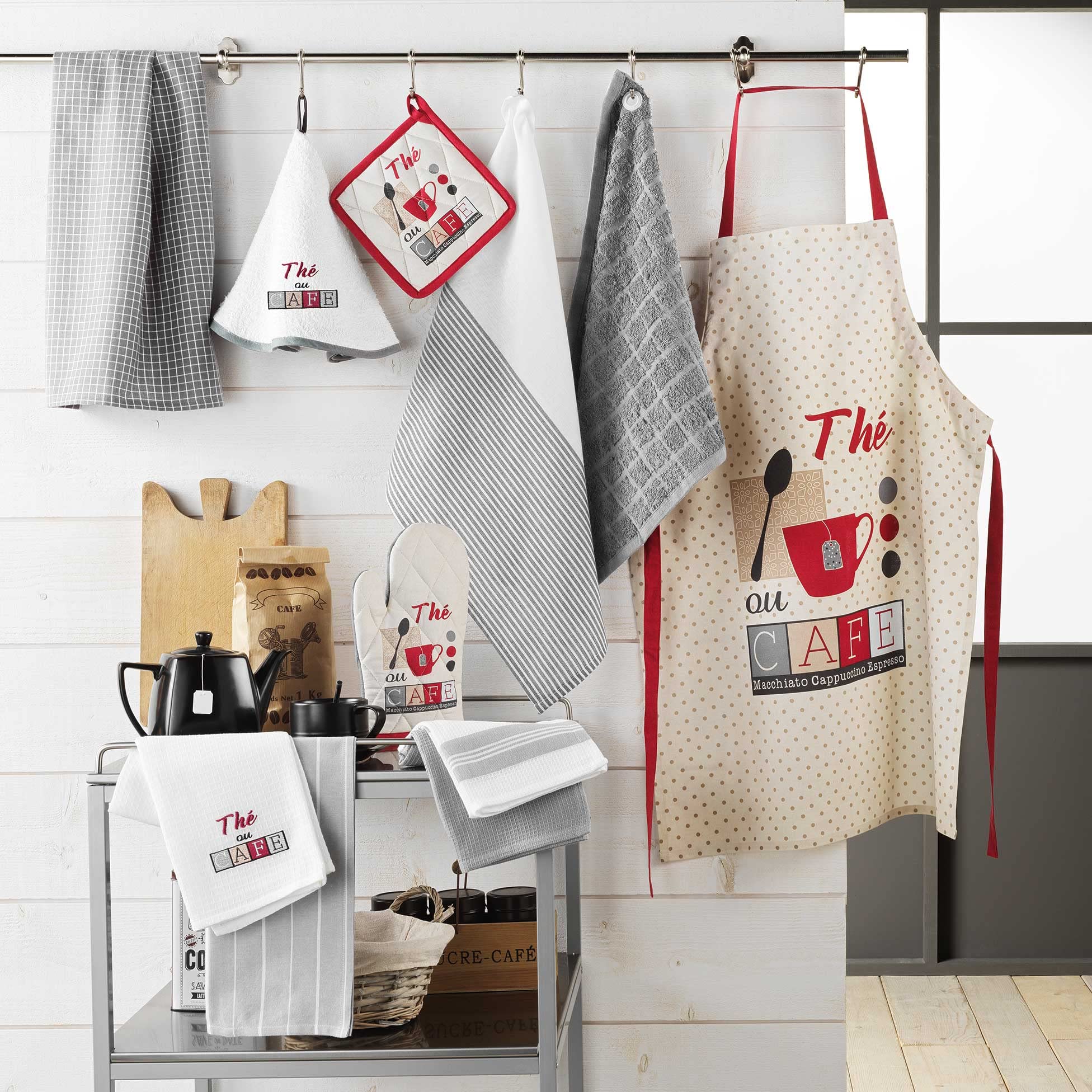 Set 2 Strofinacci Bistrot Rosso 50x70cm Douceur D'intérieur | Cotone Nido D'Ape Ricamato, Assorbenti - Foto 8