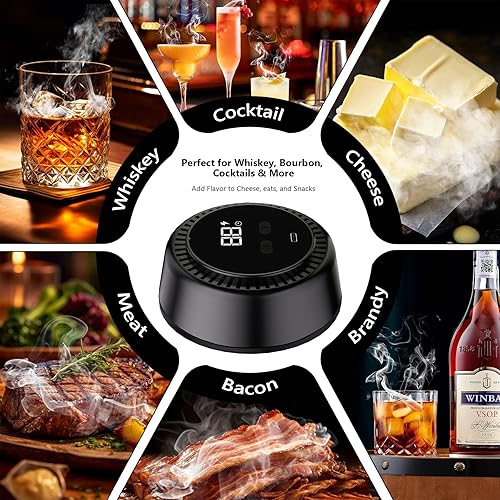 Miniatura 6 de Kit de ahumador de whisky eléctrico con luz RGB, encendedor integrado, kit de ahumador de cóctel recargable con 6 chips de madera, ahumador de