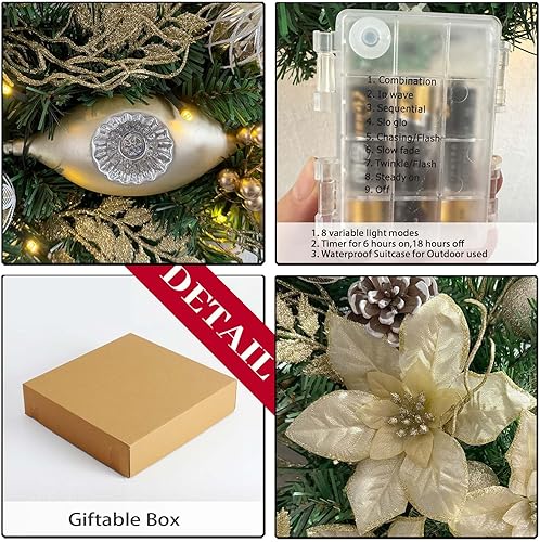 Vista 38 de WANNA-CUL Corona de Navidad preiluminada de 24 pulgadas para puerta delantera, decoración de puerta de Navidad iluminada en azul plateado