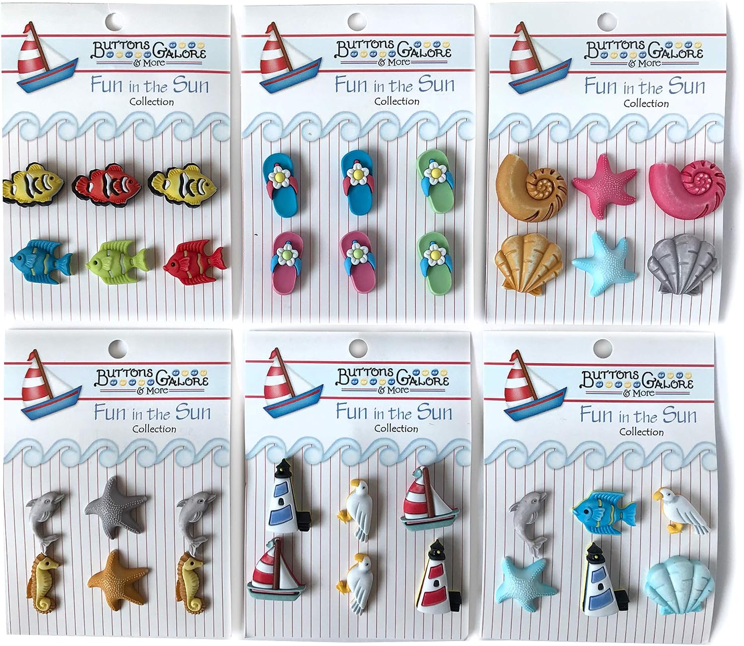 Buttons Galore Fun in The Sun Button Set – 36-Piece Summer-Themed Craft & Sewing Buttons, Includes Flip Flops, Seashells & Starfish for DIY, Scrapbooking & Accessories
