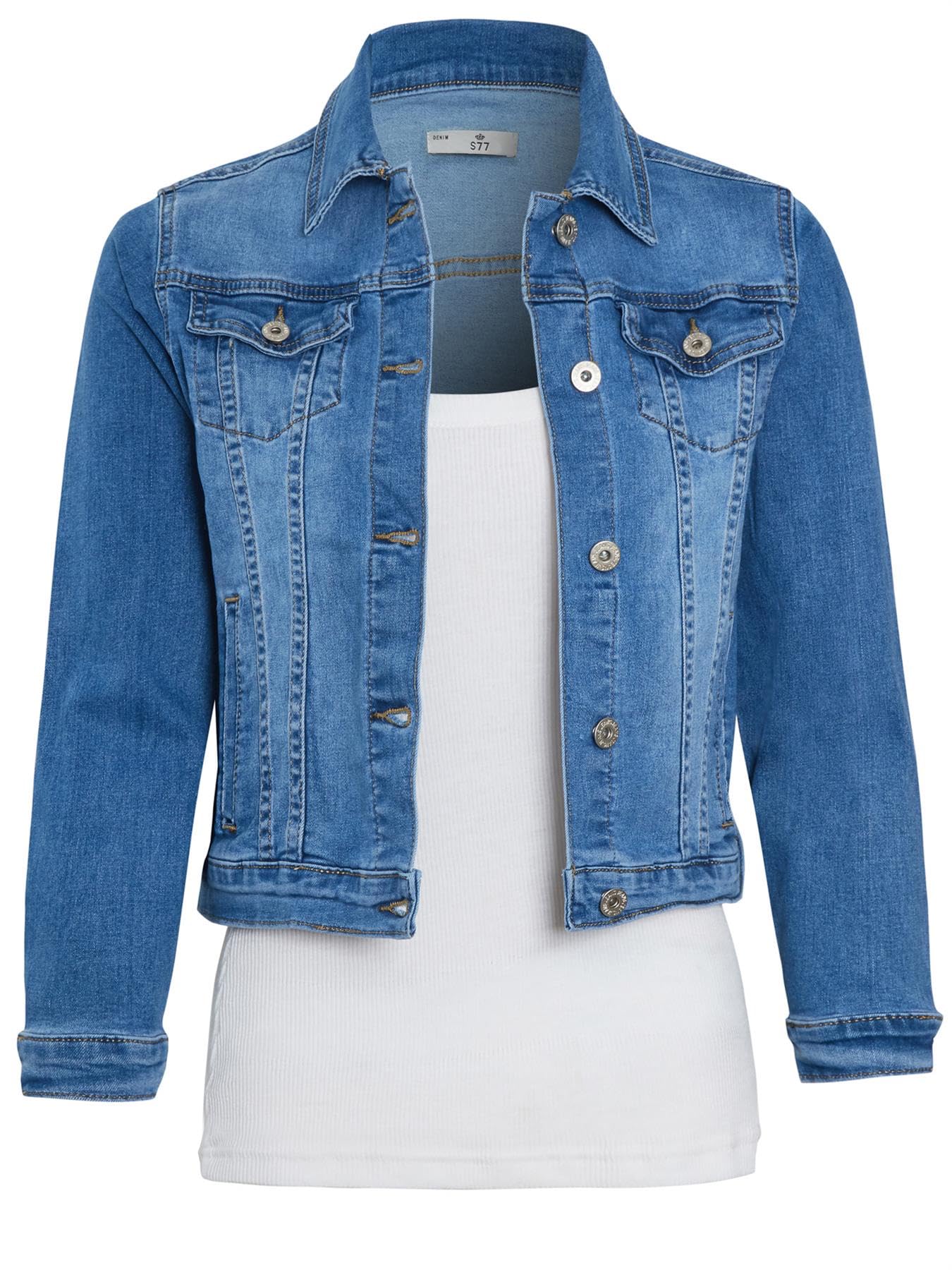 Ss7 Girls Denim Blue Denim Jacket Stretch Grey Blue