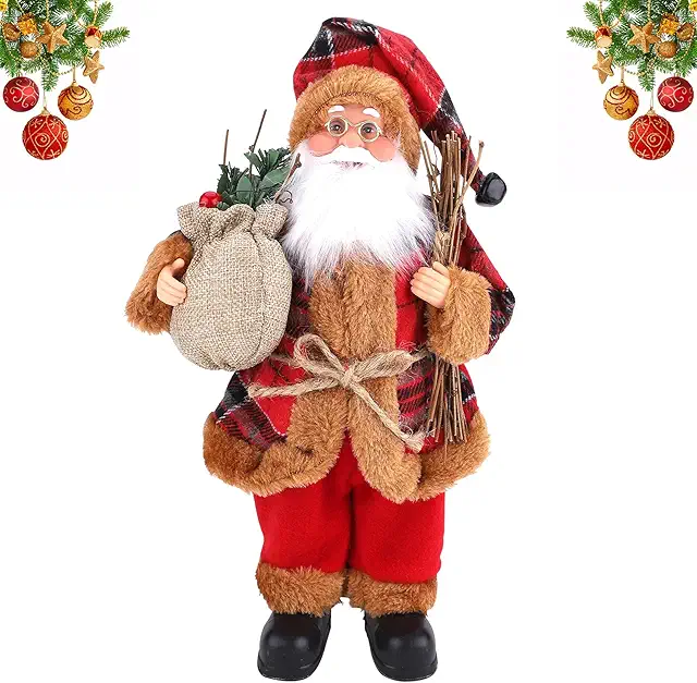 32cm Traditional Red Santa Claus Figurine - Christmas Decoration Doll for Home Display