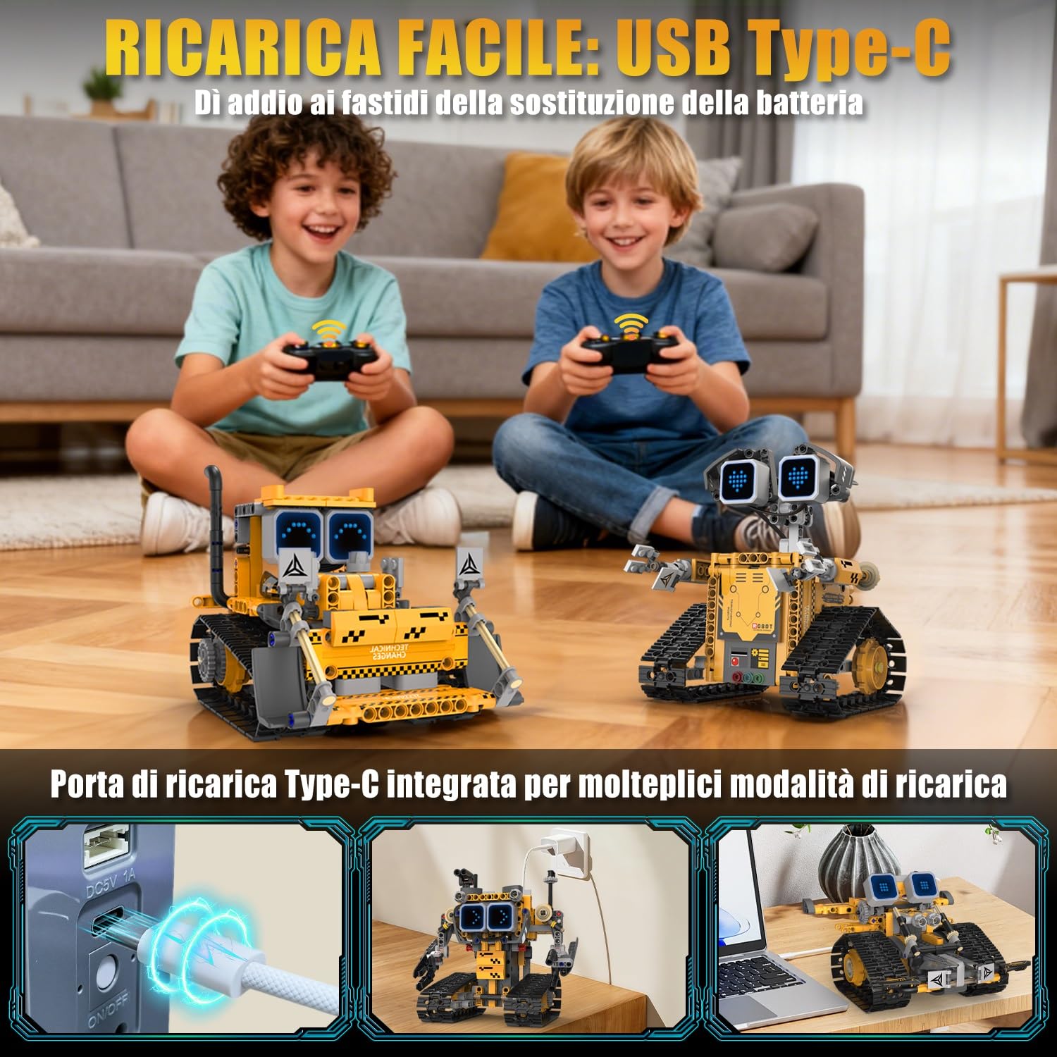 PENGBU RC Robot per bambini, set robot 5 in 1 con telecomando app, robot da parete/tecnica/dinosauro Mech