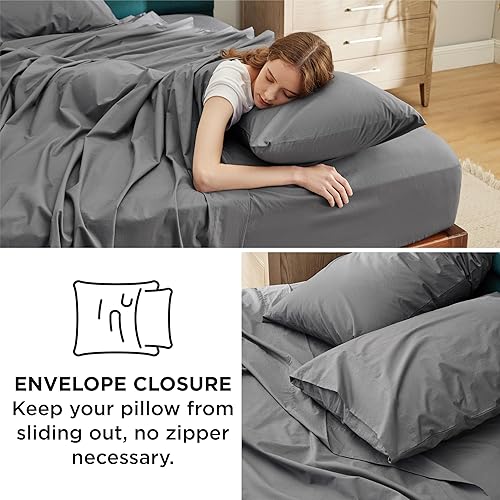 Miniatura 6 de Bedsure Sábanas 100% algodón tamaño matrimonial, sábanas de percal suave, 4 piezas de sábanas bajeras para niños, sábanas refrescantes