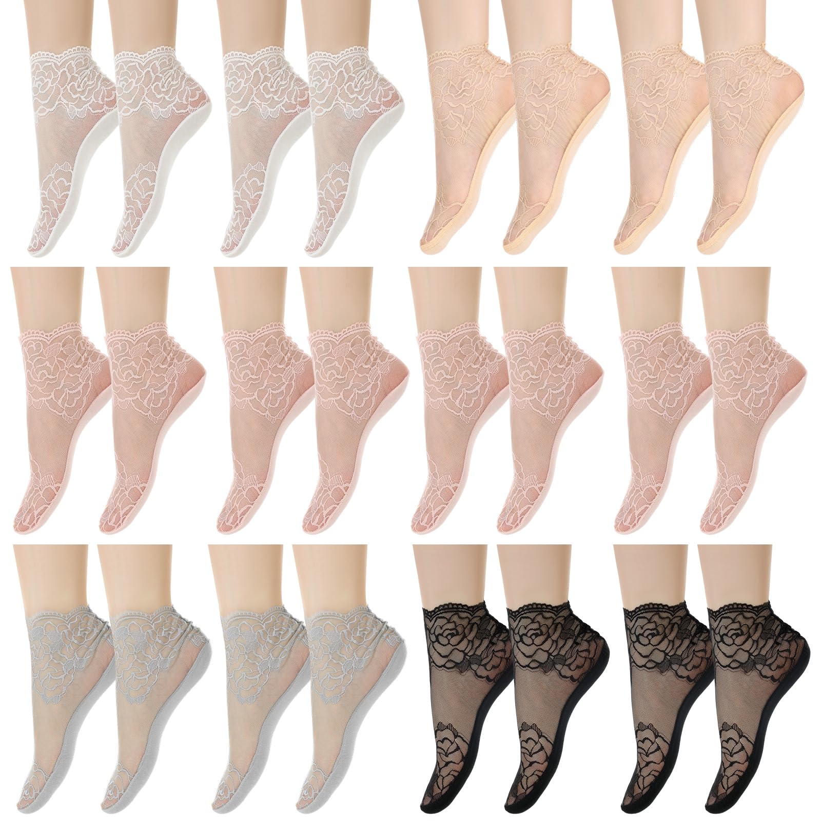 12 Pairs Lace Ankle Socks for Women Ruffle Socks Women Fishnet Ankle Socking for Halloween Accessories
