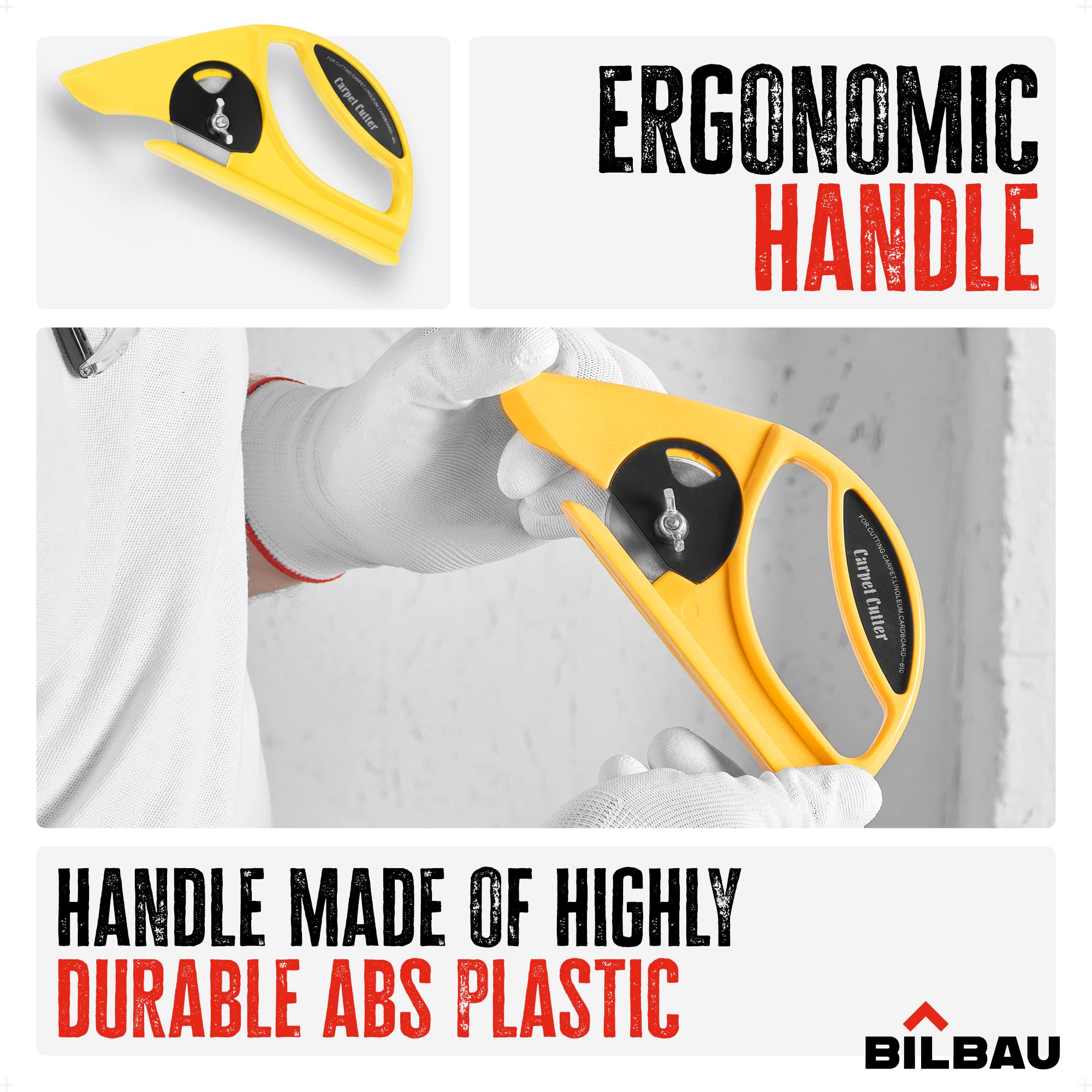 BFG Cuchillo para Alfombras - Cuchilla de 45mm, Cuchillo de Protección de Manos y Superficies, Mango de Plástico ABS, para Alfombras, Linóleo, Revestimientos de Suelo y Cartón