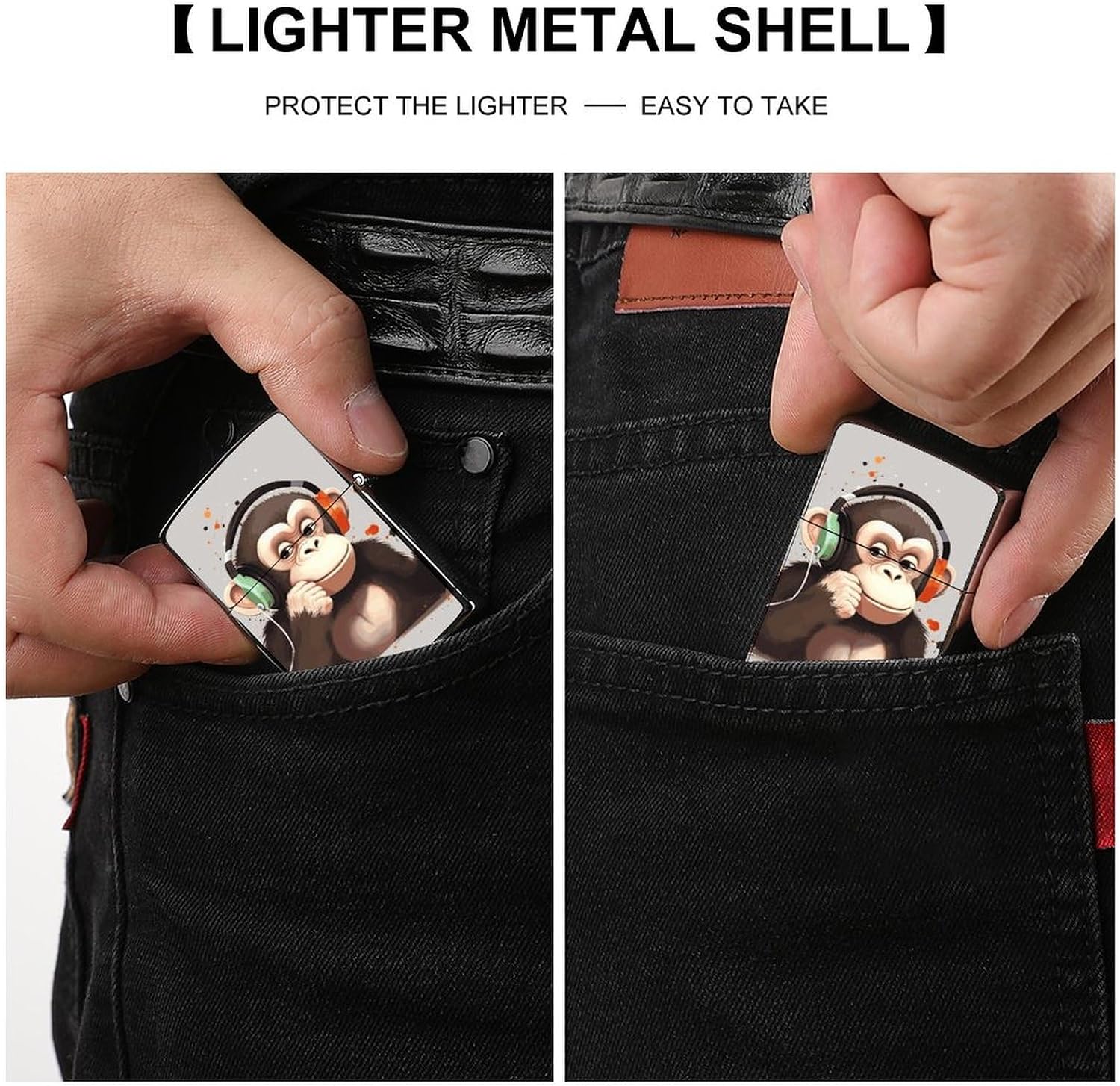 Music Monkey Classic Lighter Case, Novelty Creativity Lighter Housing Vintage Cool Lighter Cover for Men Dad Husband Gift Collect image 3