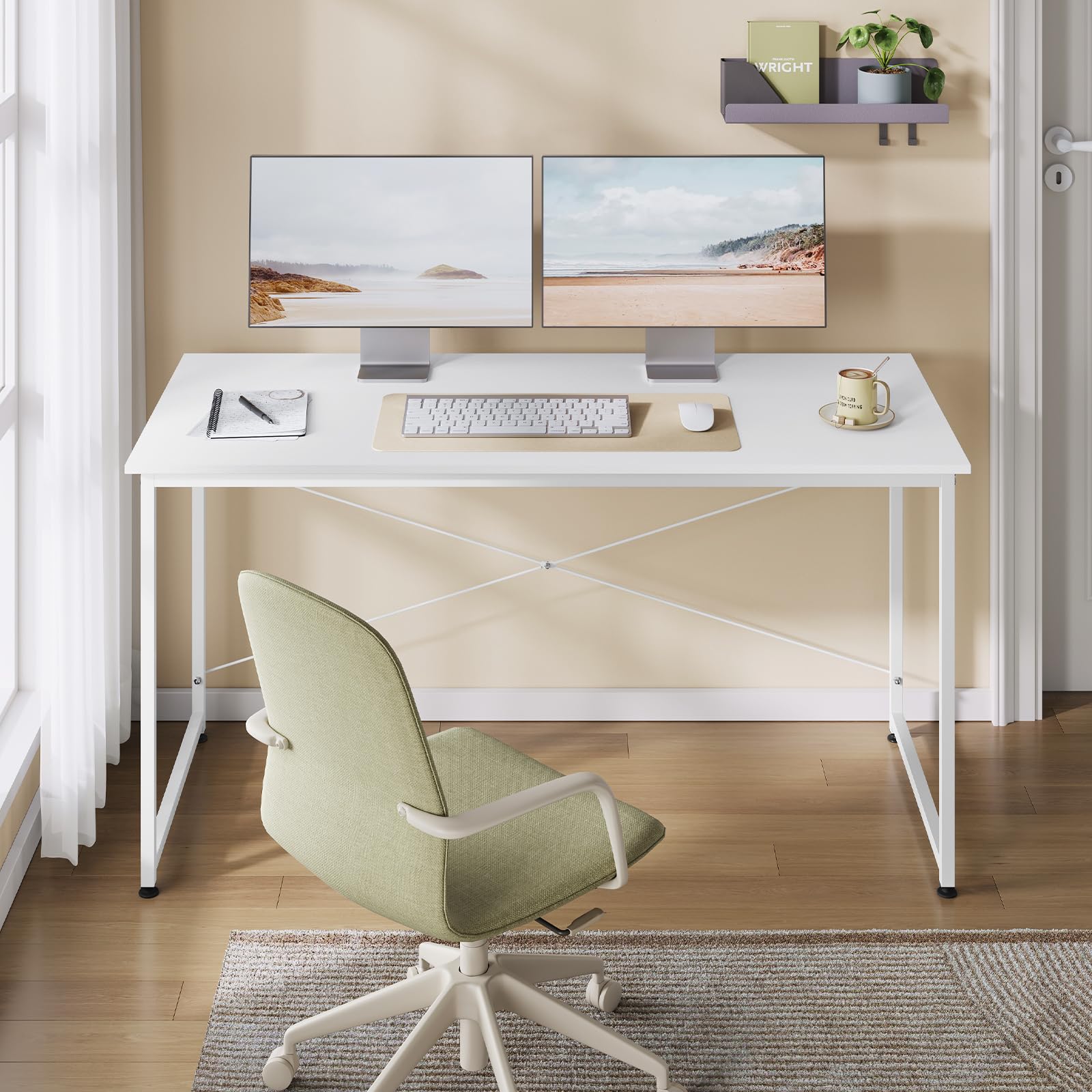 WOLTU Schreibtisch, Computertisch 140 x 60 cm, Weiß | Kompakte Kleiner Größe, mit Metallgestell, Aus Holzwerkstoff, für Homeoffice Schlafzimmer Wohnzimmer