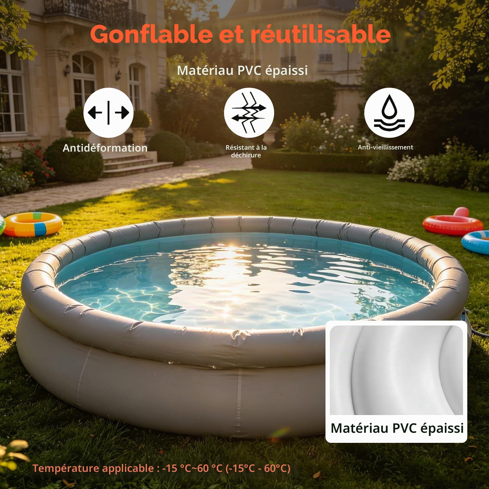 Couverture Spa Gonflable Rond - Bâche Thermique Isolée en PVC, Couvercle Spa Résistant Aux Intempéries pour Maintien De La Chaleur Et Protection, Accessoire Spa 4 à 6 Places