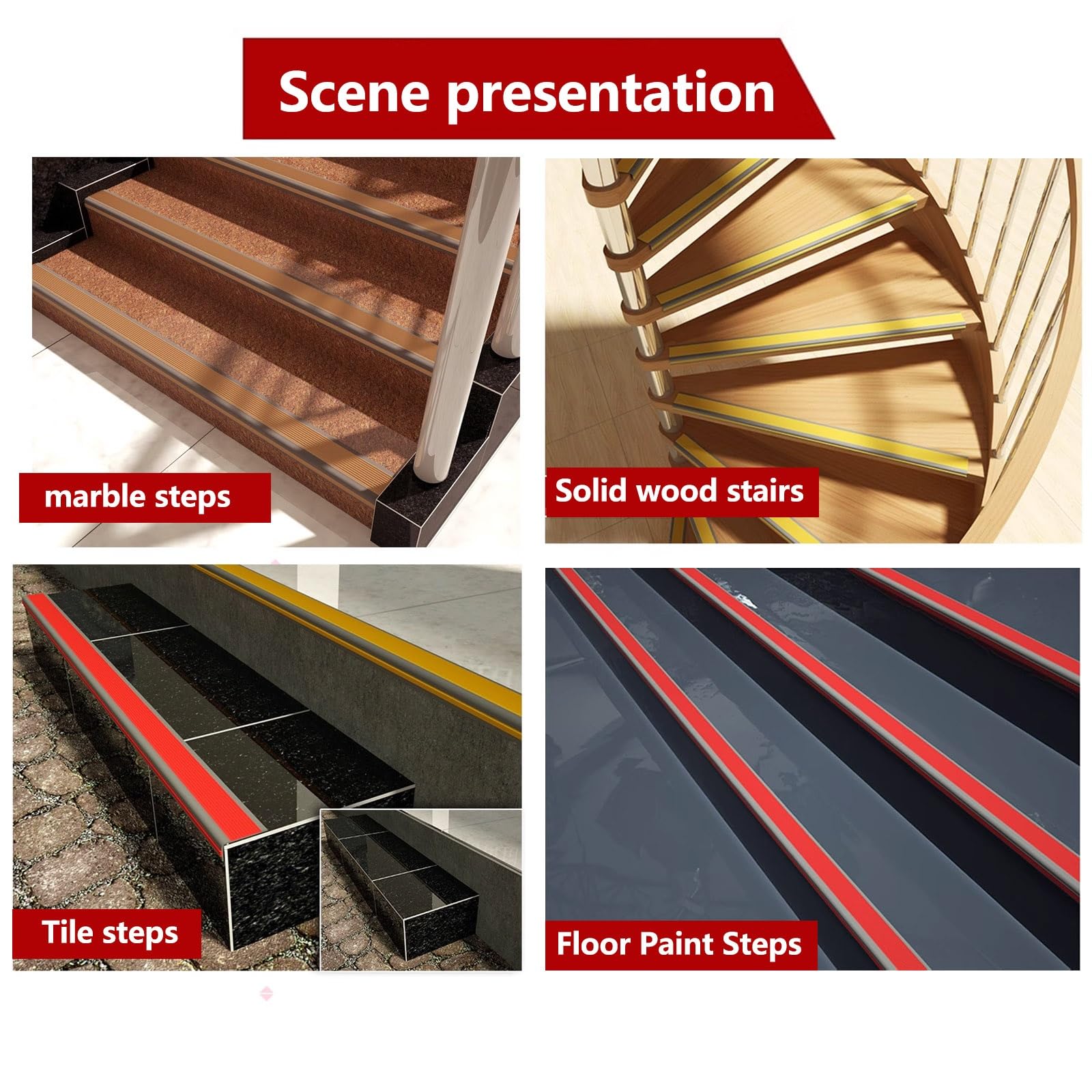 Tira de vinilo autoadhesiva antideslizante para escalera, borde de escalón antideslizante, borde de escalera de goma de PVC, DecoracióN De Esquinas De PeldañOs De Escalera, Cantonera Protector(Grayish