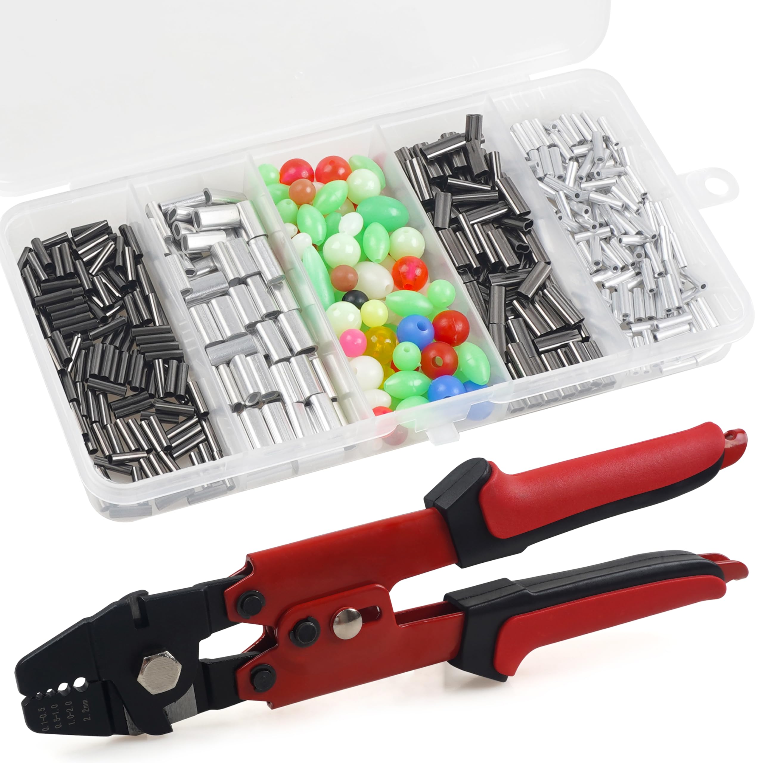 Fishing Crimping Tool Kit,Fishing Crimping Pliers Wire Rope Crimping Tool with 500pcs 4 Sizes Aluminum Copper Barrel Crimp Sleeves Beads Set Pliers Crimp Tackle (Red) : Sports & Outdoors