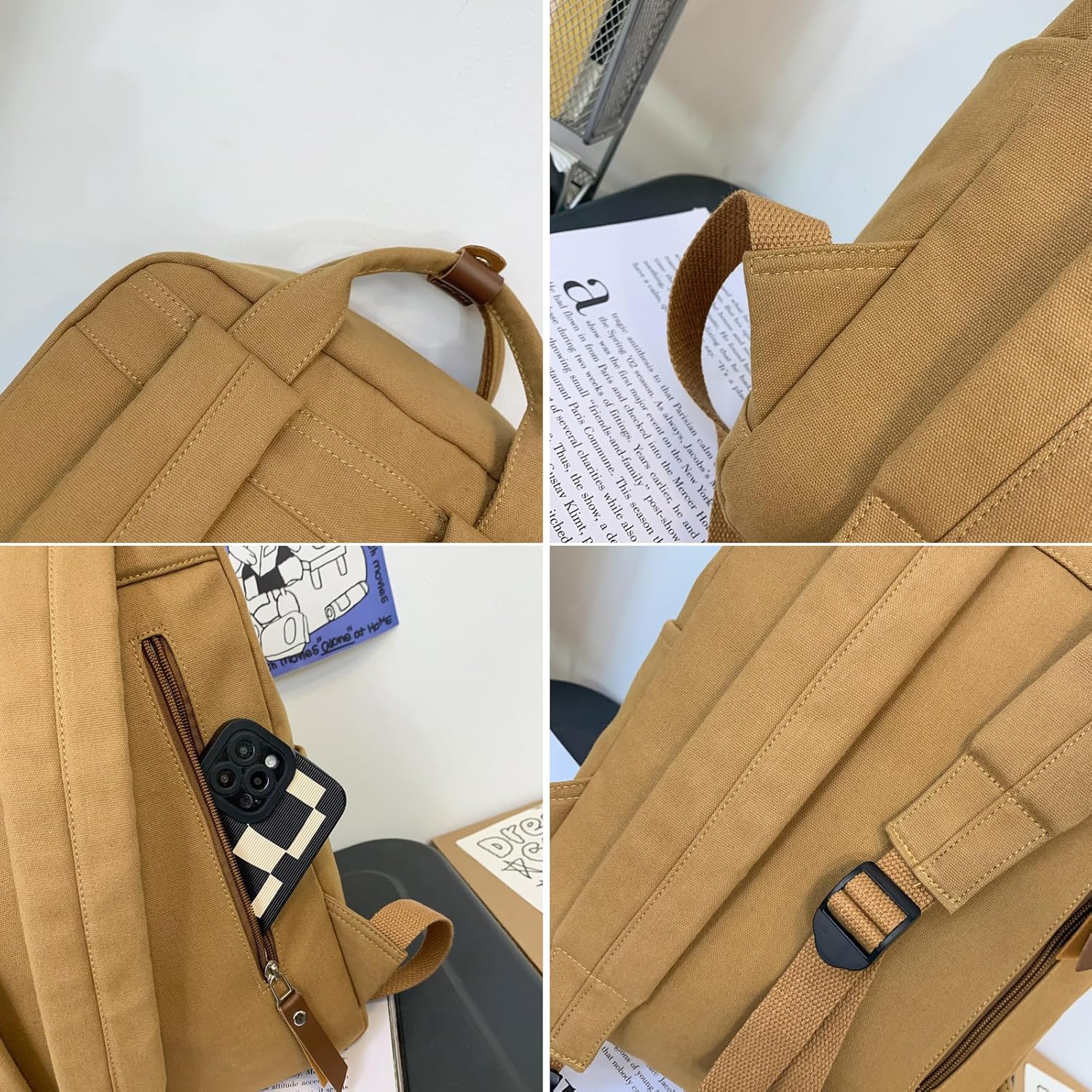KARRESLY Canvas Laptop Backpack Travel Vintage Notebook Bag for Men Women（White）
