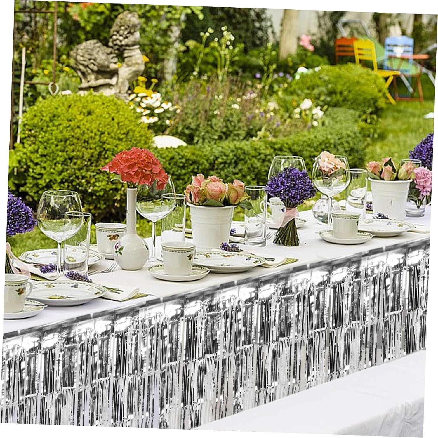 Halloween Silver PVC Foil Fringe Table Skirt for Wedding Birthday