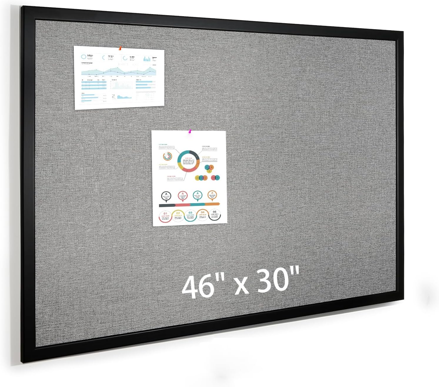 Bulletin Board 46 x 30 Inch, Cork Board for Walls, Wood Framed Bulletin Boards with Grey Canvas, Wall Mounted Corkboard for Office School Home Decorative