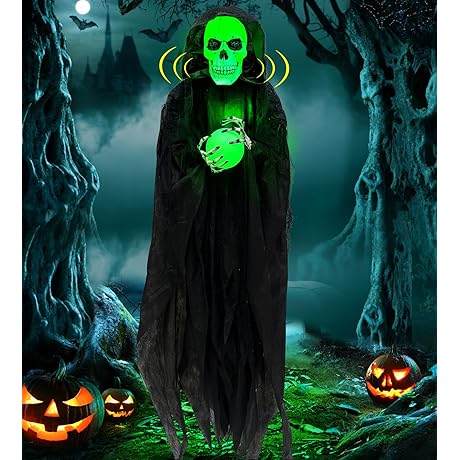 [ Sound Activated ] 65&quot; Halloween Animatronic Grim Reaper Decorations