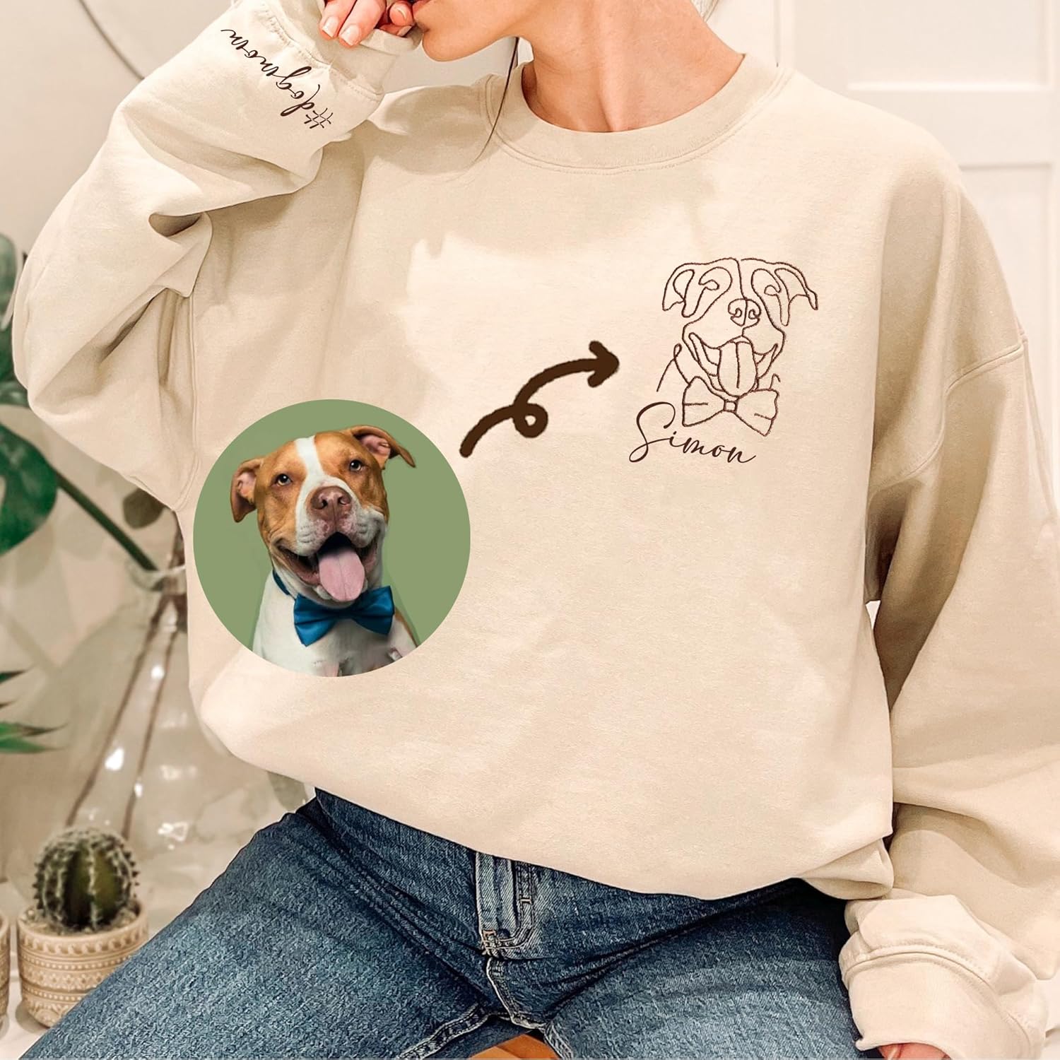 DILYPOD Personalized Embroidered Dog Mom Sweatshirt, Custom Line Art Portrait Dog Sweatshirt, Pet Name Sweatshirts Women, Dogs Mom Hoodie, Customized Pet Lover Gifts, Mothers Day Christmas Birthday - Image 5