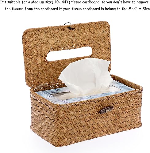 Miniatura 7 de Sumnacon Caja de pañuelos rectangular para caja de pañuelos de hierba marina, soporte de tejido tejido decorativo para caja de pañuelos de baño,