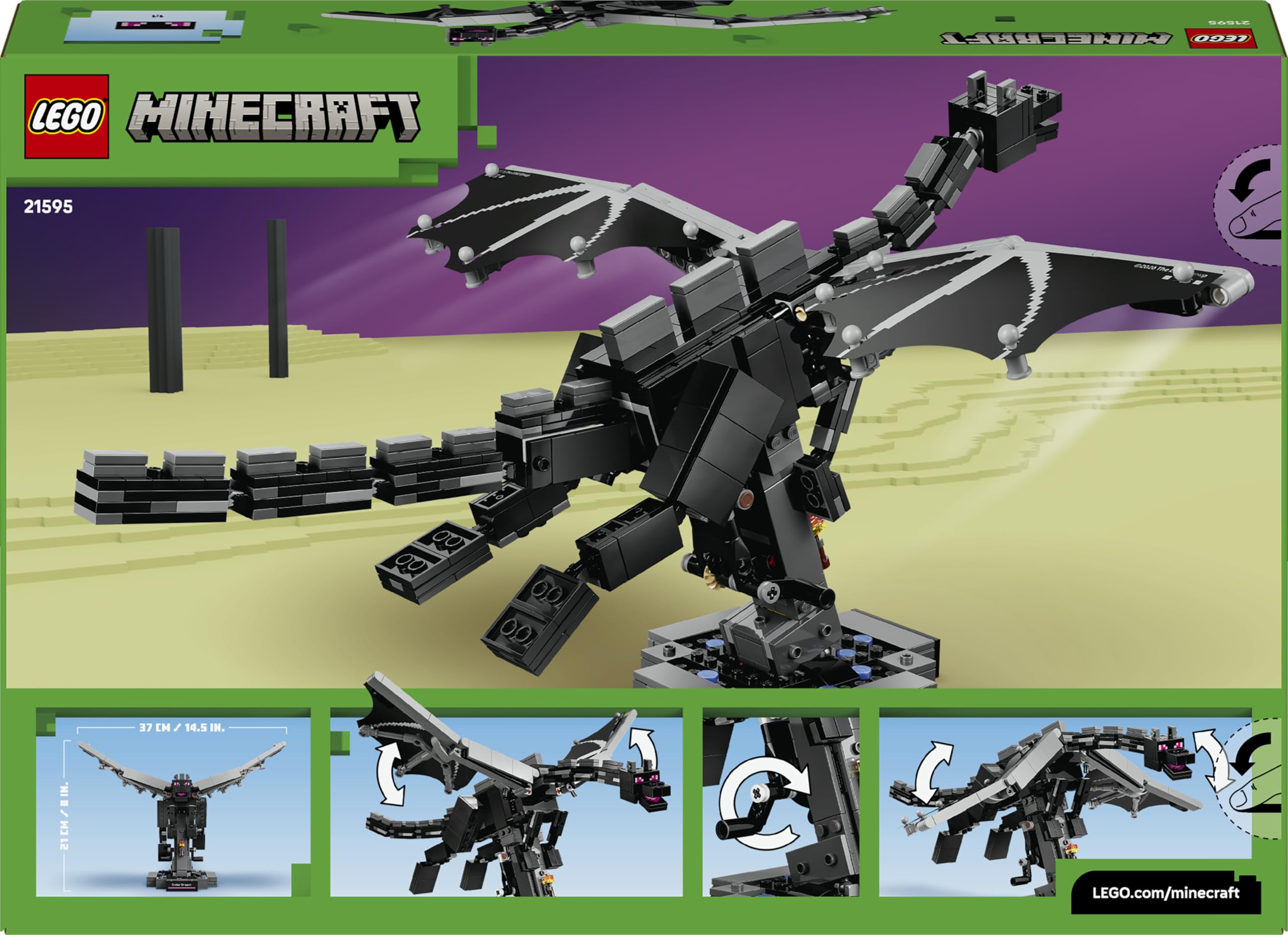 LEGO Minecraft Der Enderdrache - Interaktives Spielzeug mit schlagenden Flügeln und Exit Portal-Ständer als Zimmerdeko für Kinder - Gaming-Geschenk für Jungen, Mädchen und Fans ab 10 Jahren - 21595