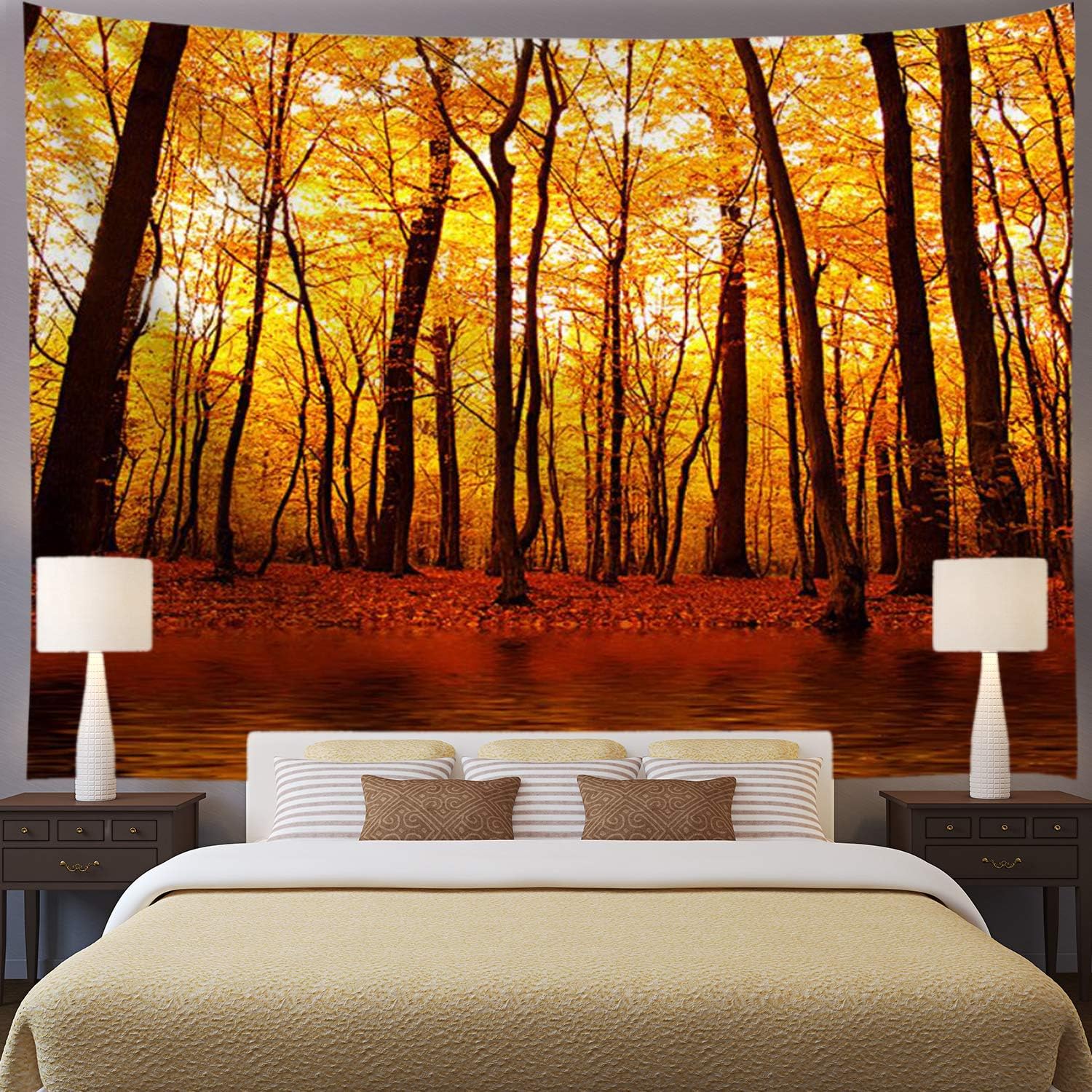 Ameyahud Autumn Forest Tapestry Yellow Trees Tapestry Fall Lake Wall Tapestry Nature Landscape Tapestry Wall Hanging for Living Room Bedroom
