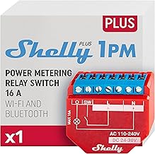 Shelly Plus 1PM, Interruttore a Relè Wi-Fi e Bluetooth con Misuratore di Potenza, Domotica, Alexa e Google Home, iOS e Android, Non è Necessario un Hub, Controllo Remoto delle Luci
