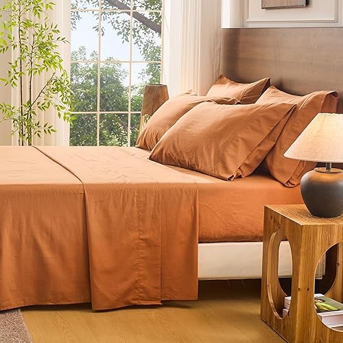 Miniatura 7 de Bedlifes Juego de sábanas 100 % lino francés de 18 a 24 pulgadas, bolsillo extra profundo, 4 piezas, transpirables y absorben la humedad, suaves y