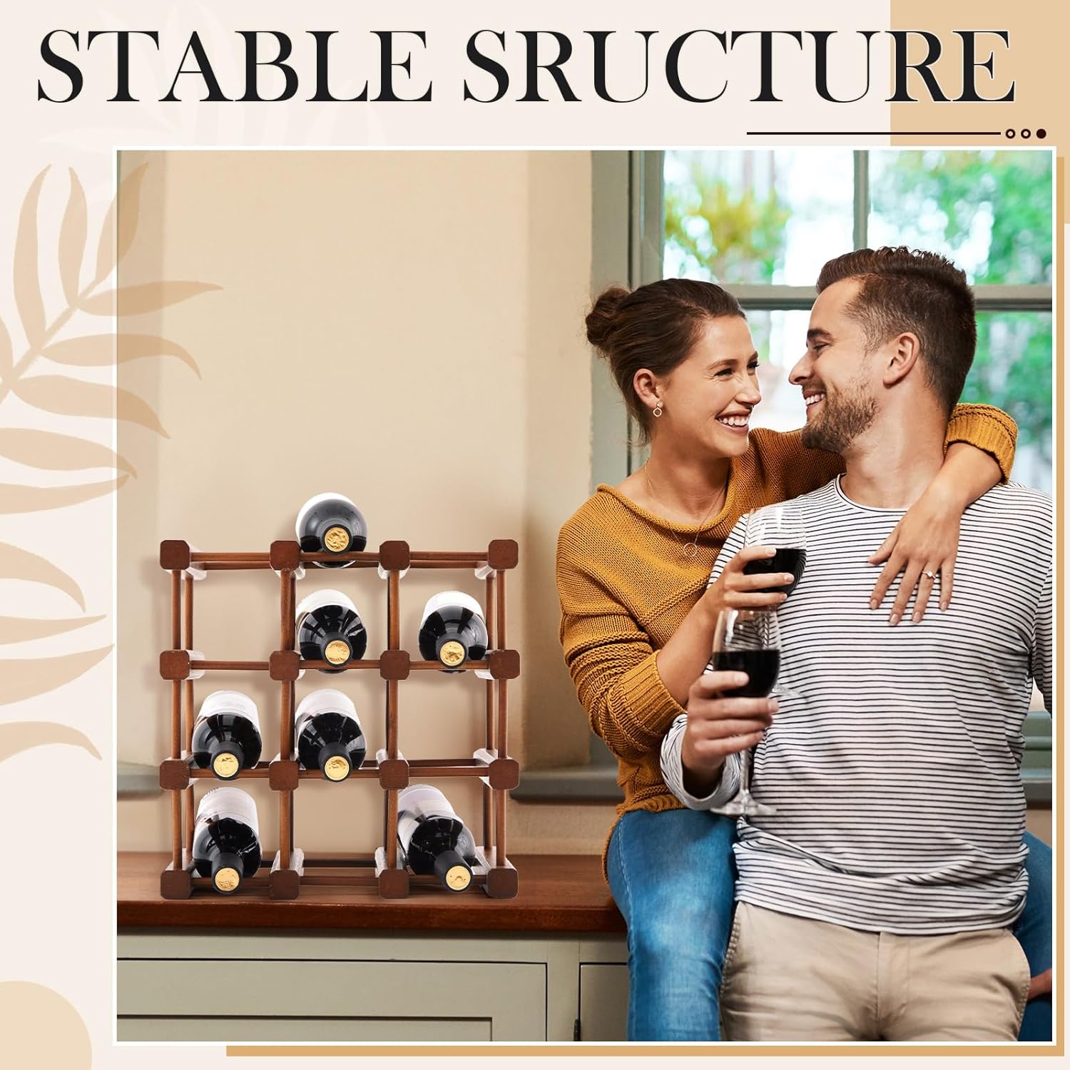 Juexica 1 Pcs 12 Bottles Wooden Wine Rack for Inside Cabinet Stackable Countertop Modular Wine Storage Rack DIY Assembly Bottle Holder for Cellar (Wooden Color)