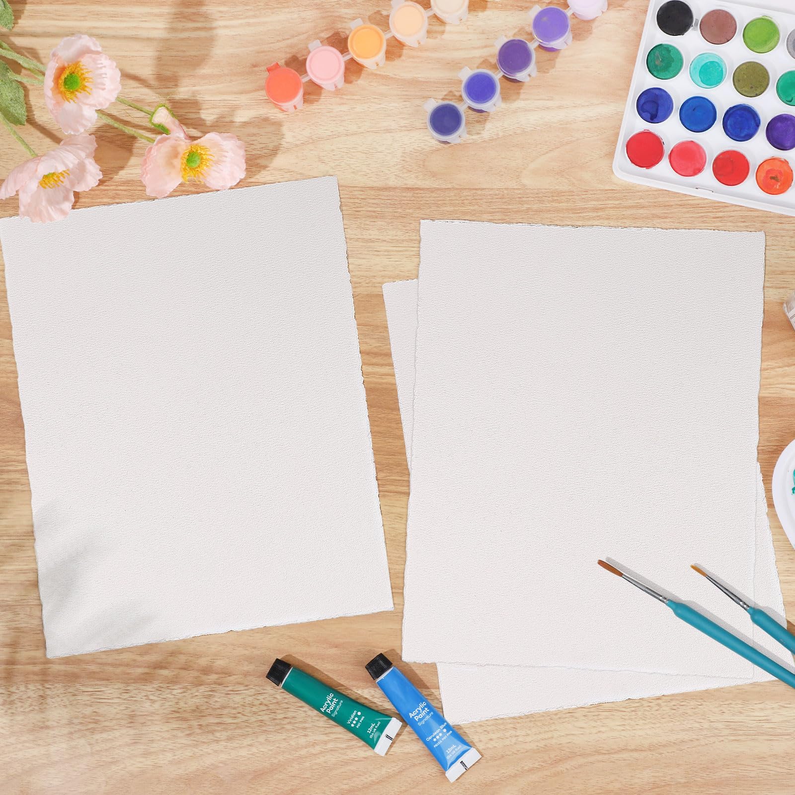50 hojas de papel de acuarela de 8.5 x 11 pulgadas, papel de borde cubierto de 300 g/m², papel de algodón hecho a mano para acuarelas, invitaciones de boda, tarjetas, manualidades