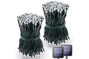 Pack of Two - 100 LED Solar Christmas Lights with 42.7 Feet of Green Wire