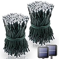 Vista 1 de Paquete de 2 tiras de luces solares de 100 luces LED para exteriores, impermeables, de 42.7 pies, luces solares de Navidad de alambre verde, 8 modos