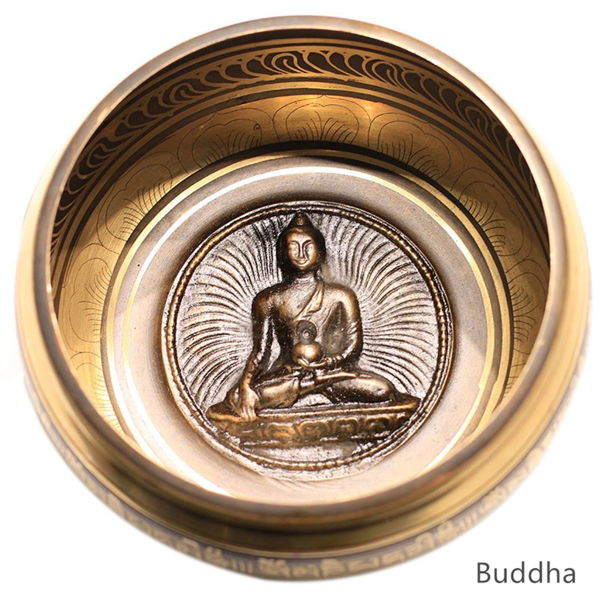Gandhara Ensemble de bols chantants tibétains, sculptés de statues de Bouddha et de mantra, pour la méditation, le chakra, la guérison par le son, fait à la main au Népal