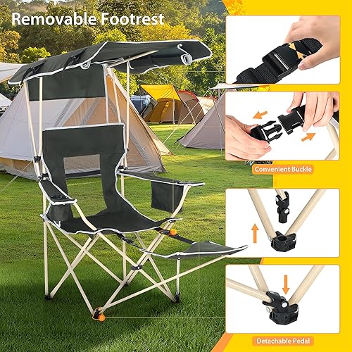 Miniatura 4 de Sillas de camping con sombra, silla deportiva con toldo, silla de camping plegable, con enfriador y portavasos, plegable y ligera para camping,