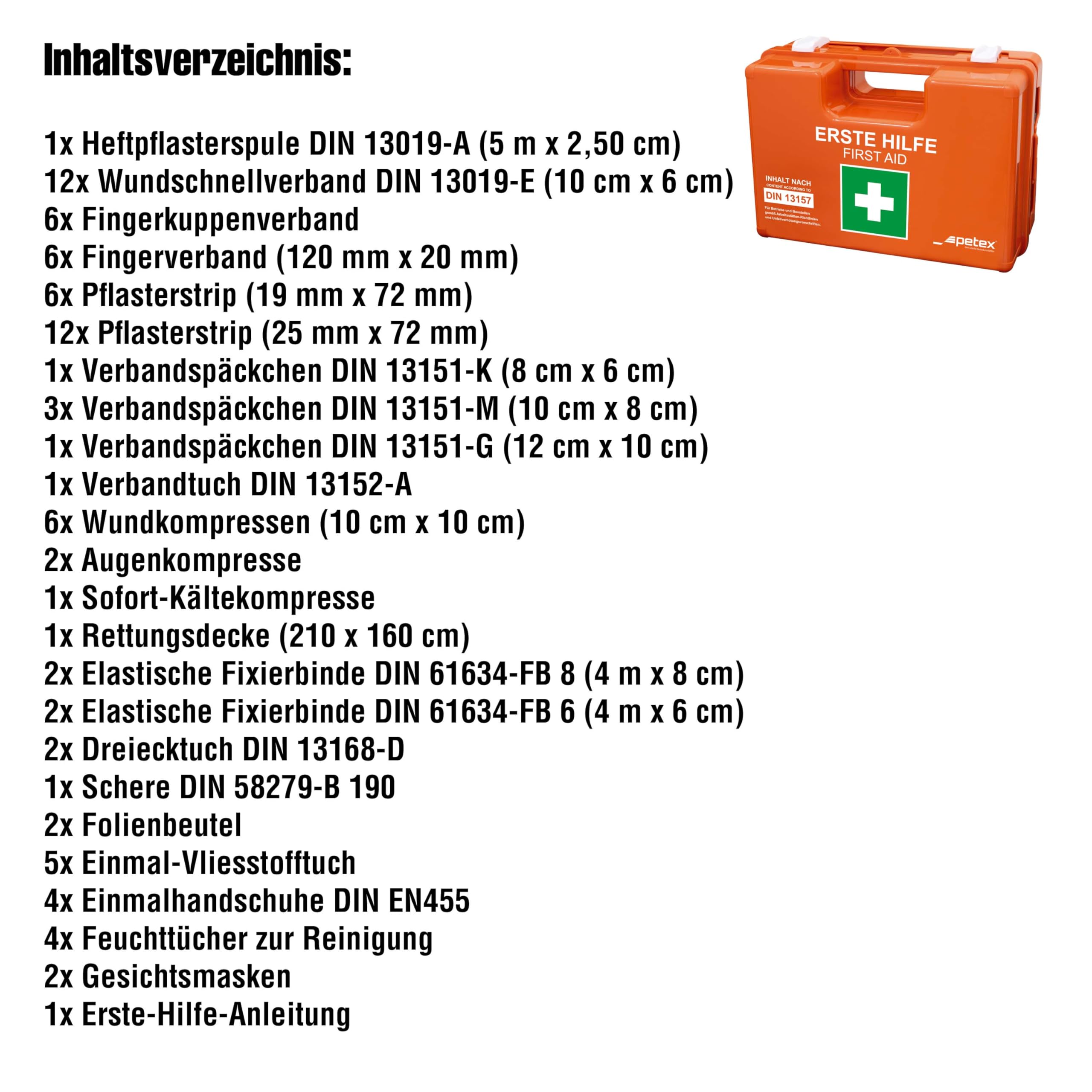 PETEX Betriebsverbandkasten DIN 13157 Profi, mit Wandhalterung, orange