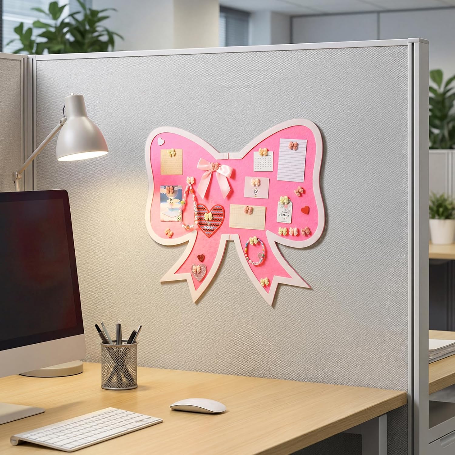 Affrolling 18 Inch Cute Bulletin Board Felt Bow Cork Board with Push Pins Decorative Thumb Tacks for Wall Craft Scrapbooking Home Decor(Bow,Pink)