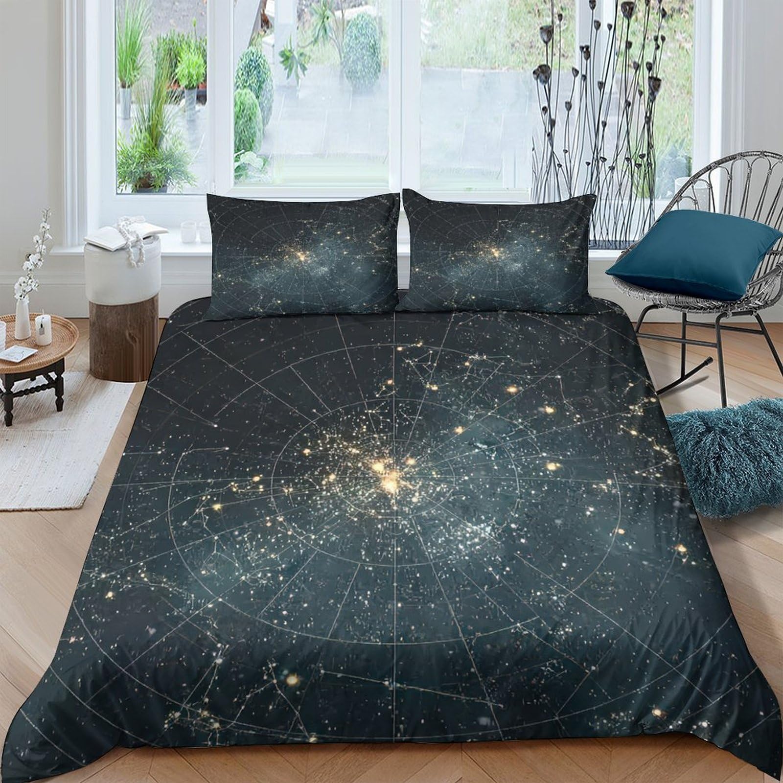 GPLZQXKJNH 3D Printed Galaxy Starry Sky Duvet Cover Set Microfiber Soft Breathable Cosmic Nebula Bedding with 2 Pillowcases Single（135x200cm）
