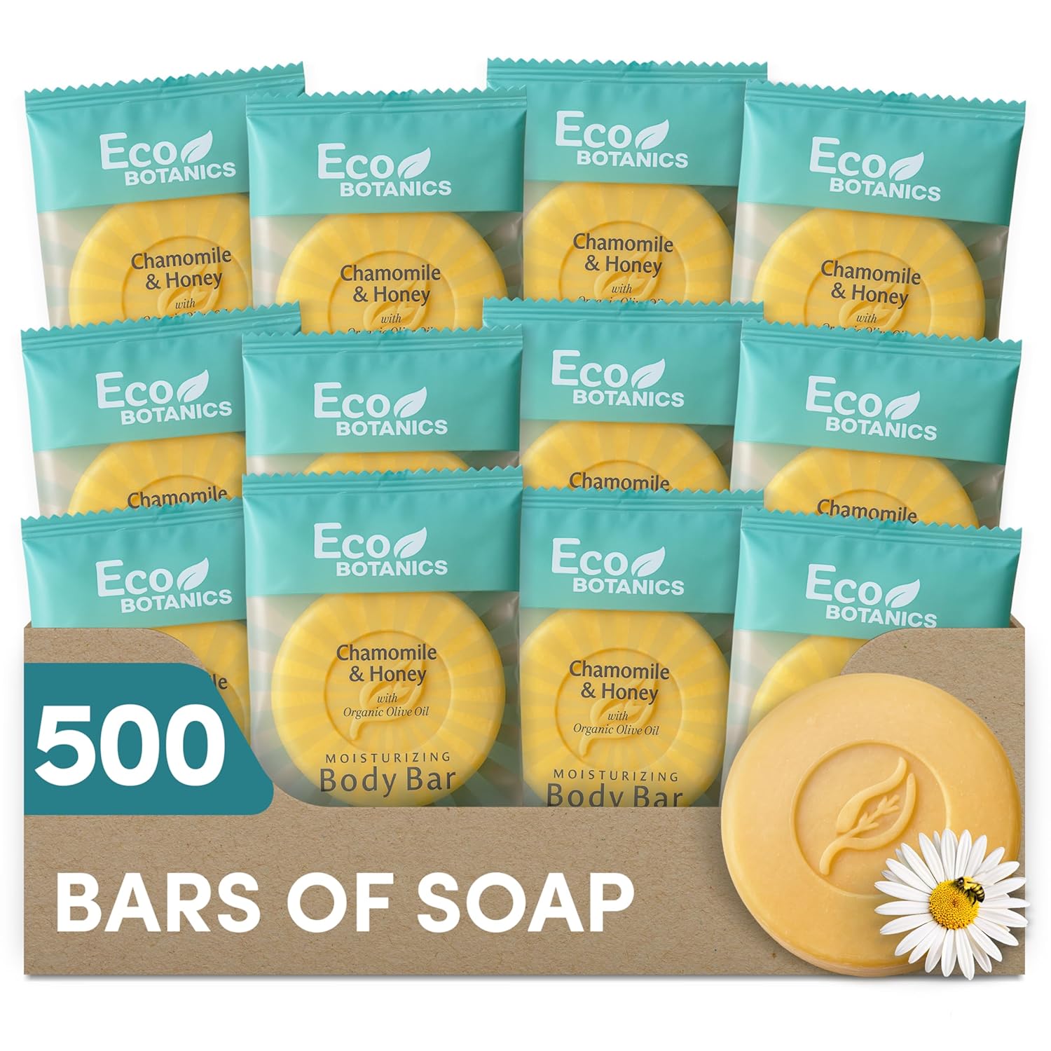 Eco Botanics Travel Size Hotel Body Bar 500 Count 0.89 oz Bottles Guest Amenities for Hotels Vacation Rentals & Short Term Rentals Paraben Free White Tea Scent Infused with Aloe Honey & Olive Oil