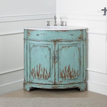 Triadsville Freestanding Corner Bathroom Sink Vanity Teal Green/Light Blue
