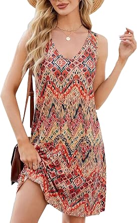 Summer Dresses for Women 2026 V-Neck Vintage Floral Sundresses Casual Beach Coverup Tank DressSmall,Floral-3