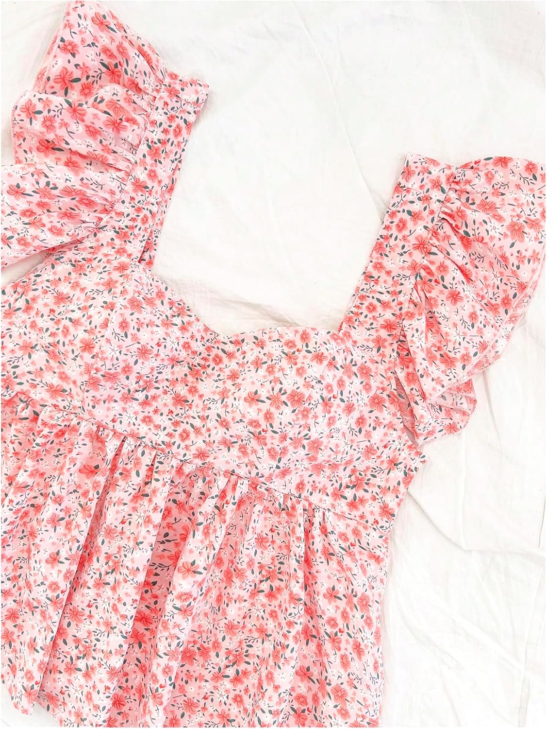 Girl's Floral Graphic Ruffle Sleeve Boho Blouses Sweetheart Neck Summer Babydoll Tops Shirts - Image 3