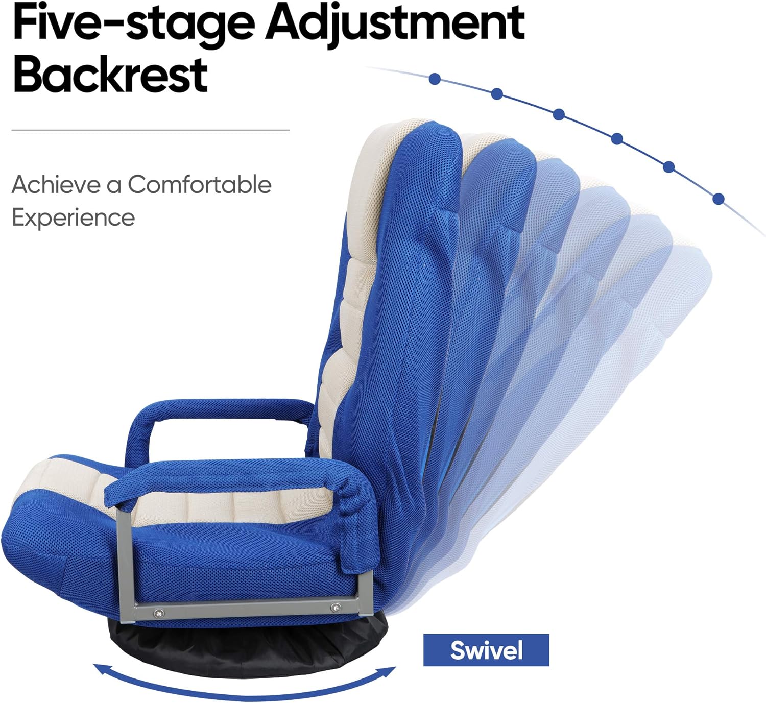 Foldable Floor Gaming Chair 360-Degree Swivel Sofa Lounge Recliner Adjustable Backrest w/Armrest for Video, Reading, Relaxing, Watching TV, Blue
