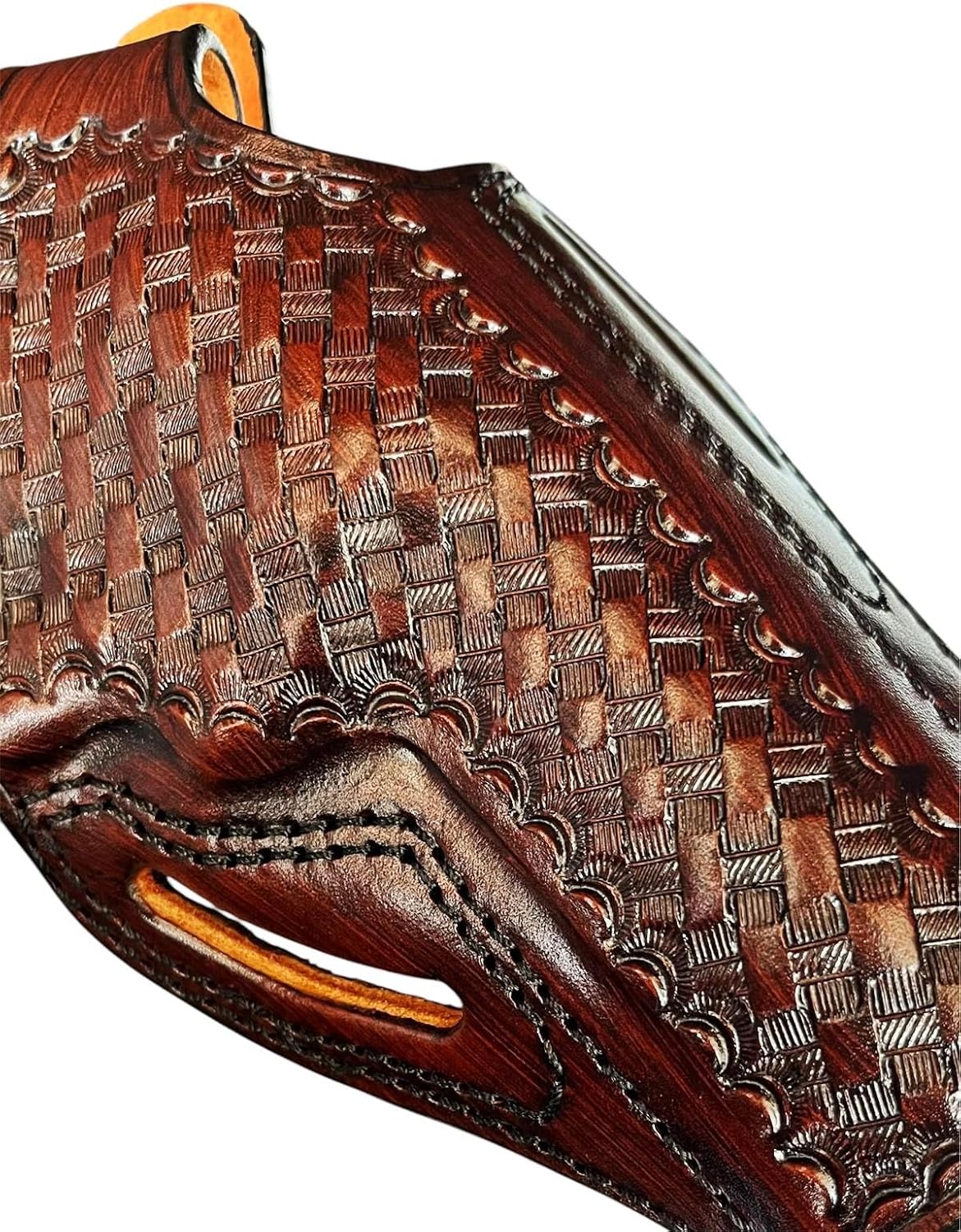 Leather Belt Holster Fits Colt Python, King Cobra 357 Magnum, Thumb Break, Genuine Leather, Handmade, Basket Weave