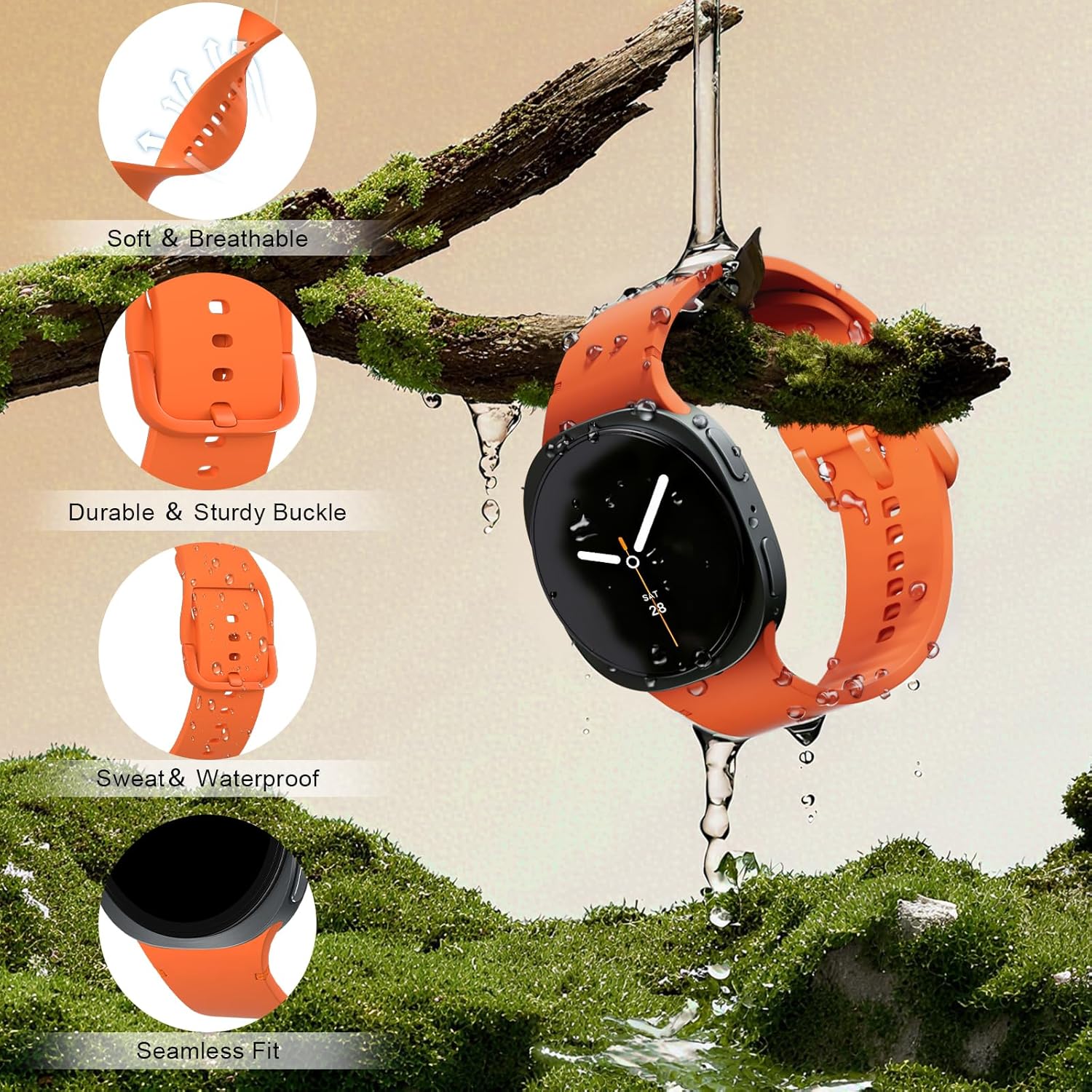 6 Pack Sport Bands Compatible with Samsung Galaxy Watch 8 40mm 44mm/Galaxy Watch 8 Classic 46mm, No Gap Soft Silicone Strap for Men Women - Image 3