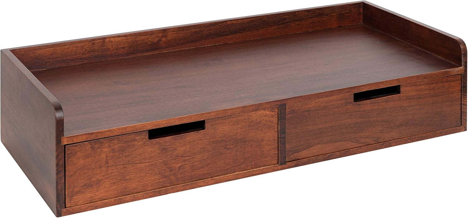 Kate and Laurel Kitt Modern Floating Shelf with Drawers, 28 x 12 x 6.5 inches, Dark Walnut Brown, Chic Floating Storage Console Table or Desk for Wall