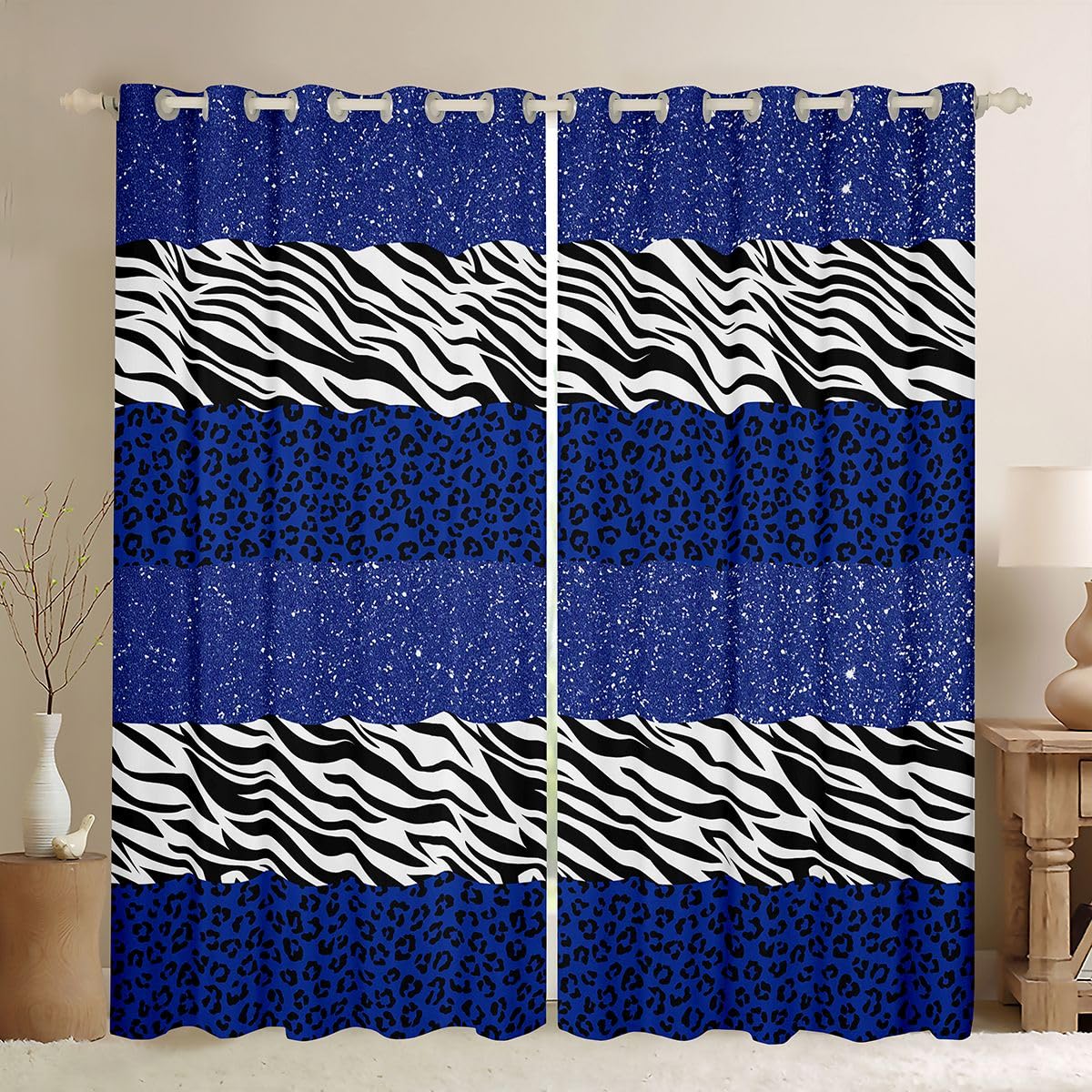 Rideau occultant 140x175 cm imprimé guépard bleu royal et blanc Homewish