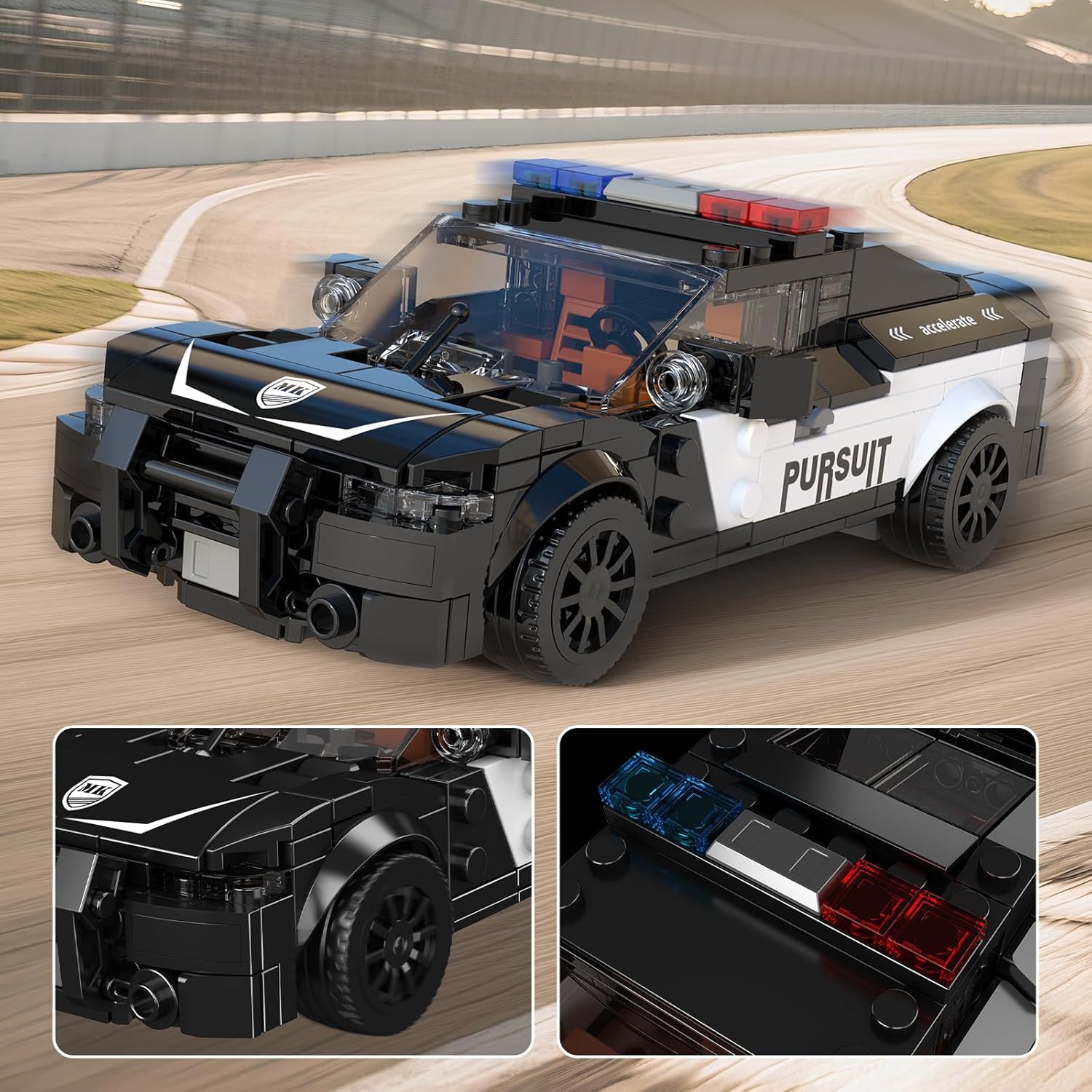 Mould King Speed Champion Police car MOC Building Set & Display Case,Creative Classic Cars for Age 14+, 27098 Cool Vehicles Model Toys Birthday Gifts for Adults/Teens, 443 PCS